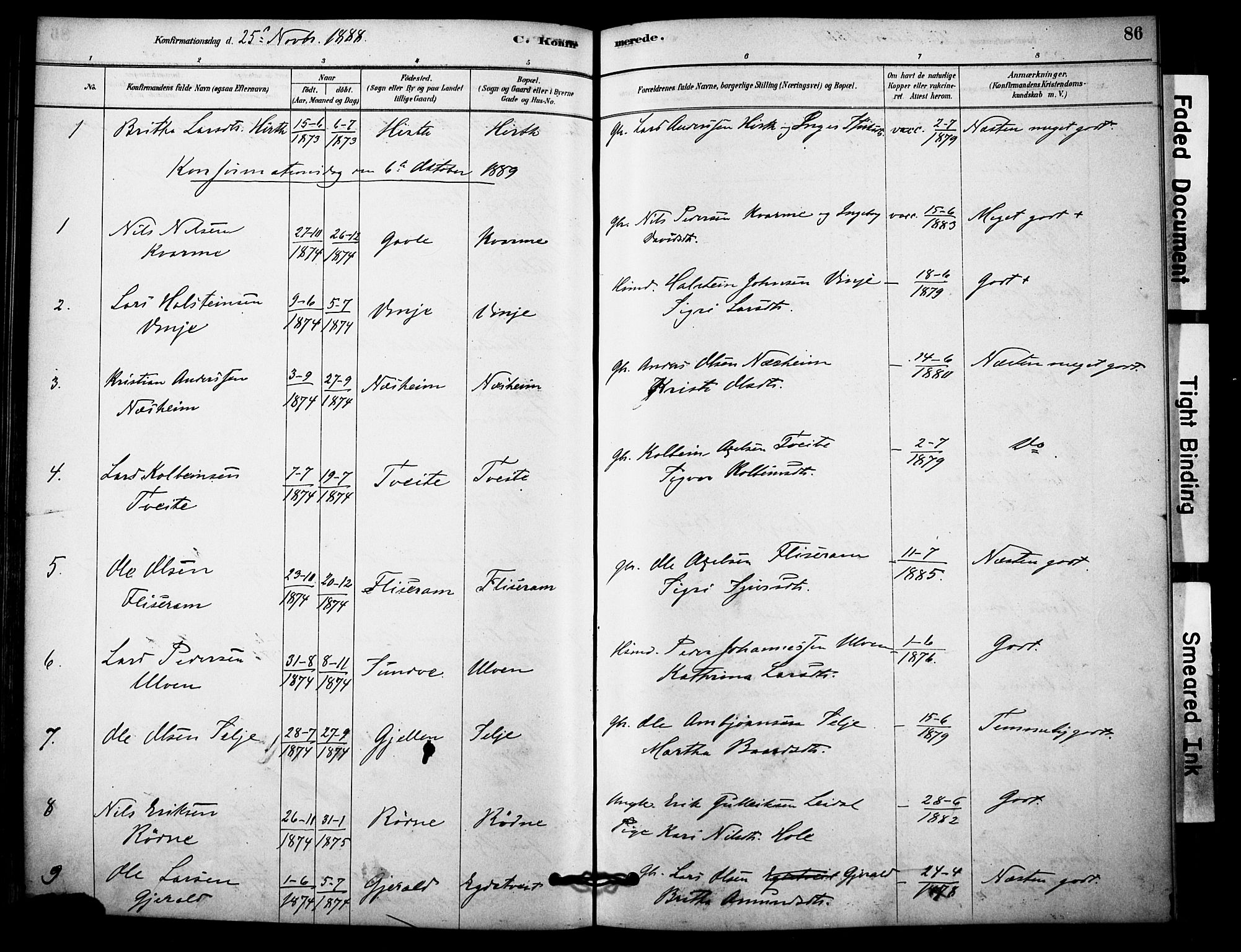 Vossestrand Sokneprestembete, AV/SAB-A-79101/H/Haa: Parish register (official) no. C 1, 1878-1903, p. 86