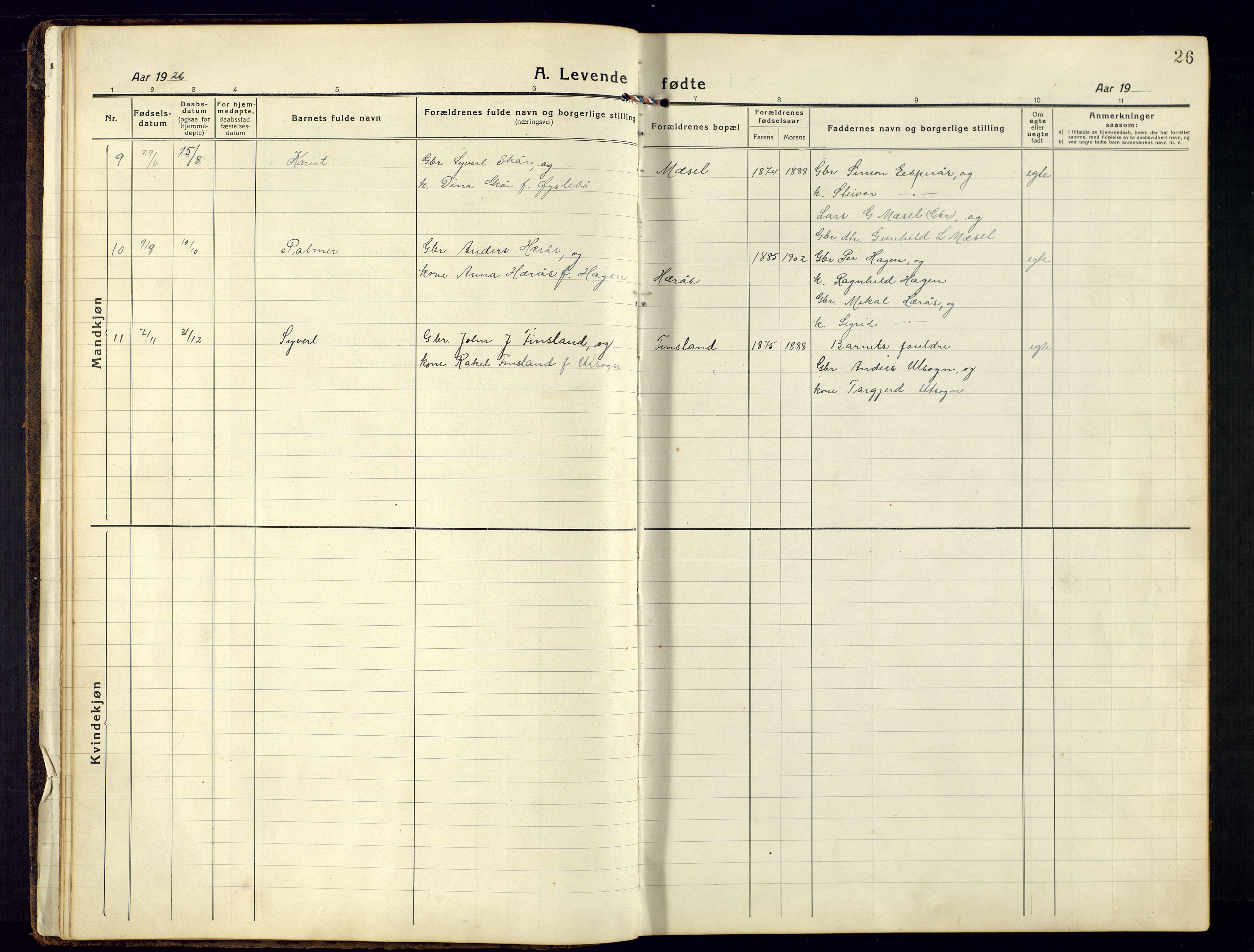 Bjelland sokneprestkontor, SAK/1111-0005/F/Fb/Fbb/L0006: Parish register (copy) no. B-6, 1918-1946, p. 26