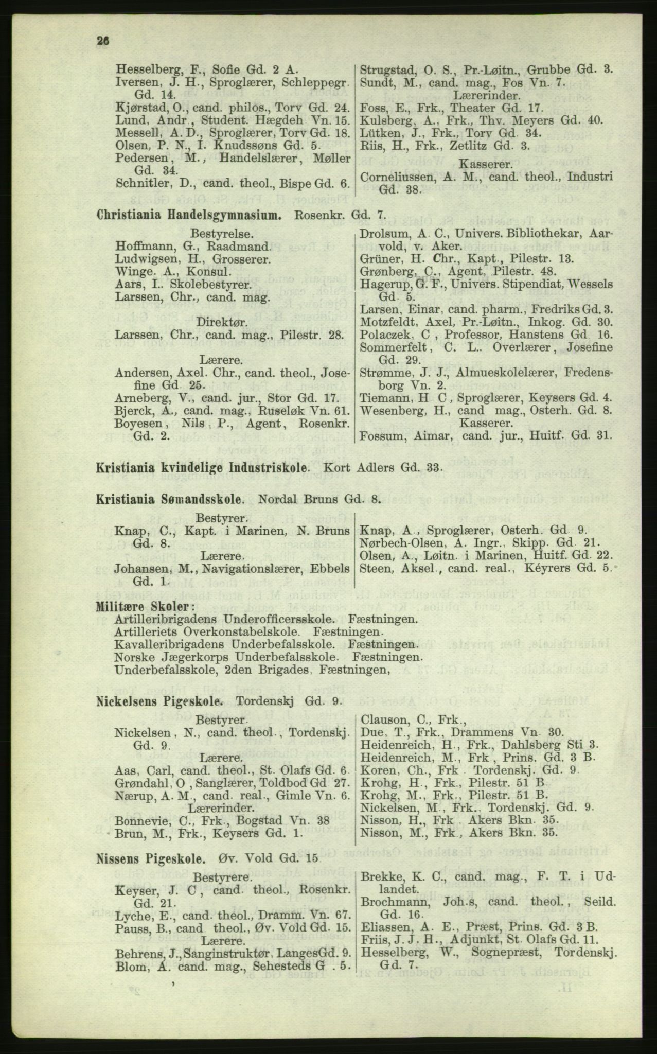 Kristiania/Oslo adressebok, PUBL/-, 1884, p. 26