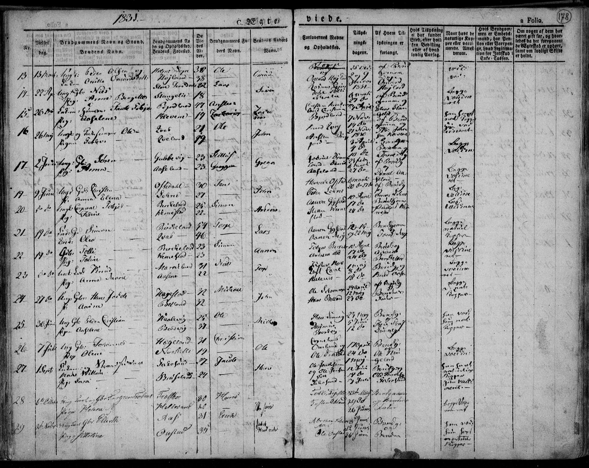 Lyngdal sokneprestkontor, AV/SAK-1111-0029/F/Fa/Fac/L0007: Parish register (official) no. A 7, 1825-1838, p. 178