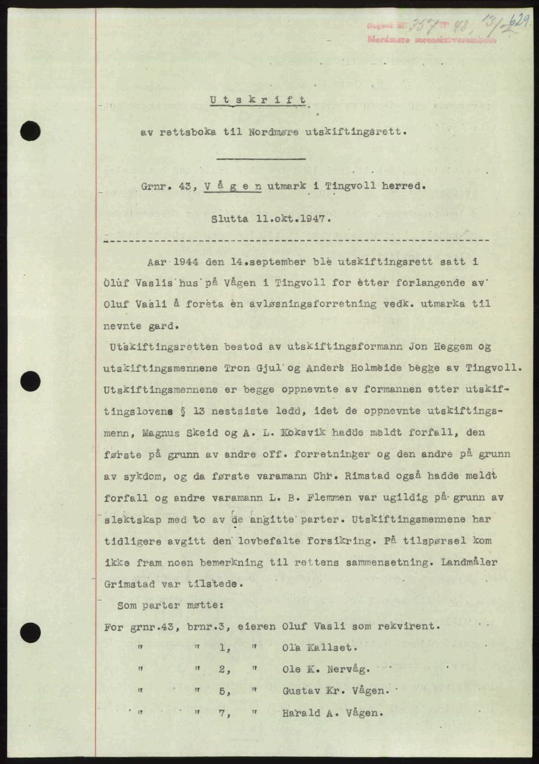 Nordmøre sorenskriveri, AV/SAT-A-4132/1/2/2Ca: Mortgage book no. A107, 1947-1948, Diary no: : 350/1948