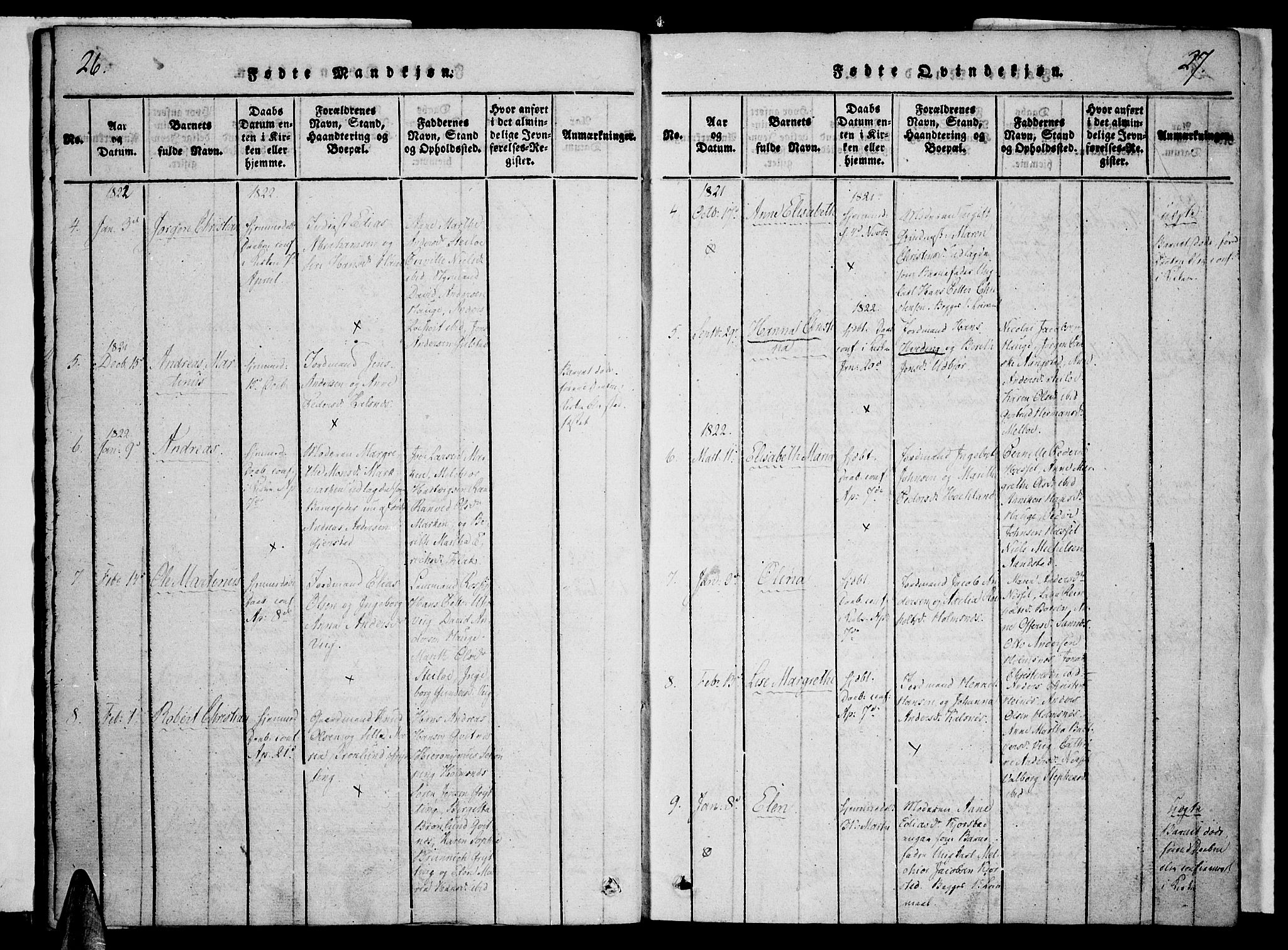 Ministerialprotokoller, klokkerbøker og fødselsregistre - Nordland, AV/SAT-A-1459/888/L1237: Parish register (official) no. 888A05 /1, 1820-1836, p. 26-27