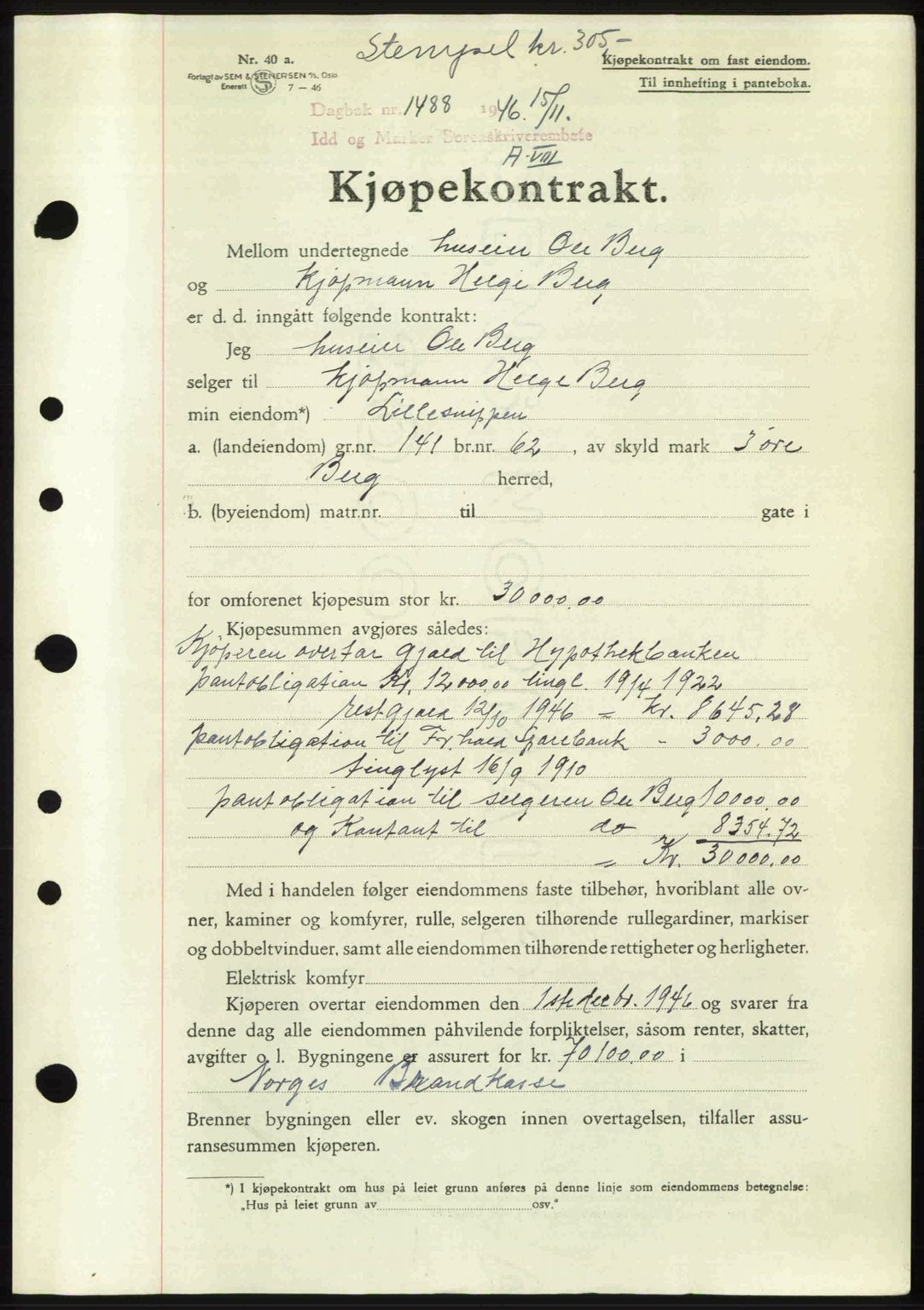 Idd og Marker sorenskriveri, AV/SAO-A-10283/G/Gb/Gbb/L0008: Mortgage book no. A8, 1946-1946, Diary no: : 1488/1946