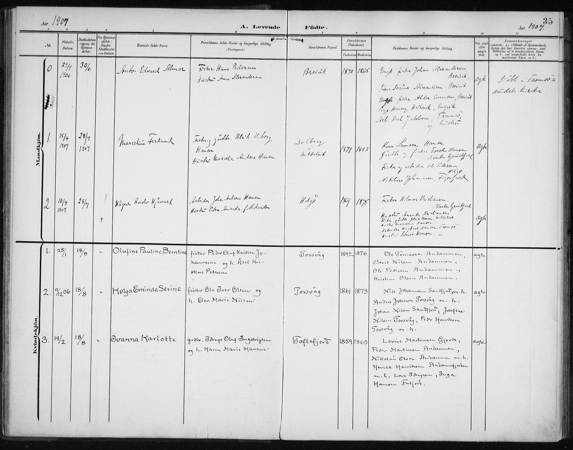 Karlsøy sokneprestembete, SATØ/S-1299/H/Ha/Haa/L0013kirke: Parish register (official) no. 13, 1902-1916, p. 35