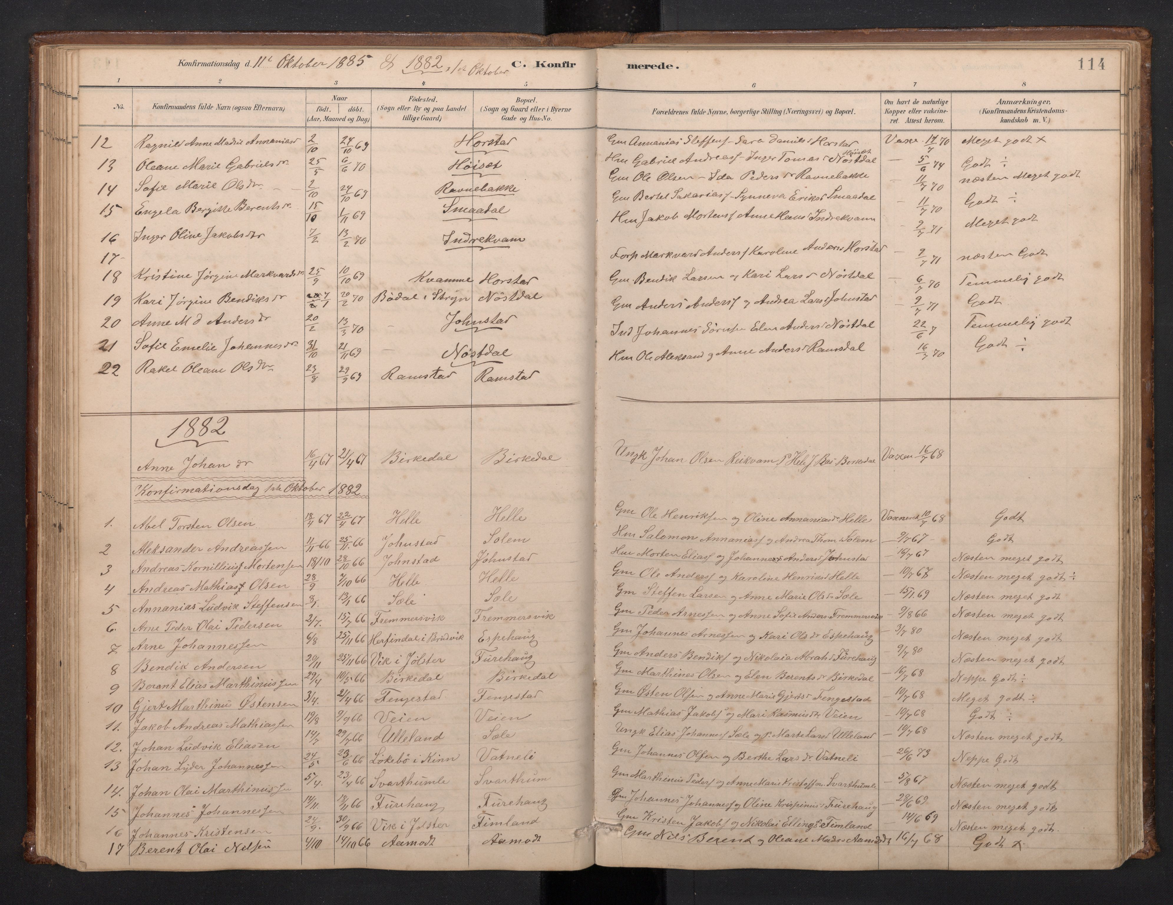 Førde sokneprestembete, SAB/A-79901/H/Hab/Habd/L0003: Parish register (copy) no. D 3, 1881-1897, p. 113b-114a