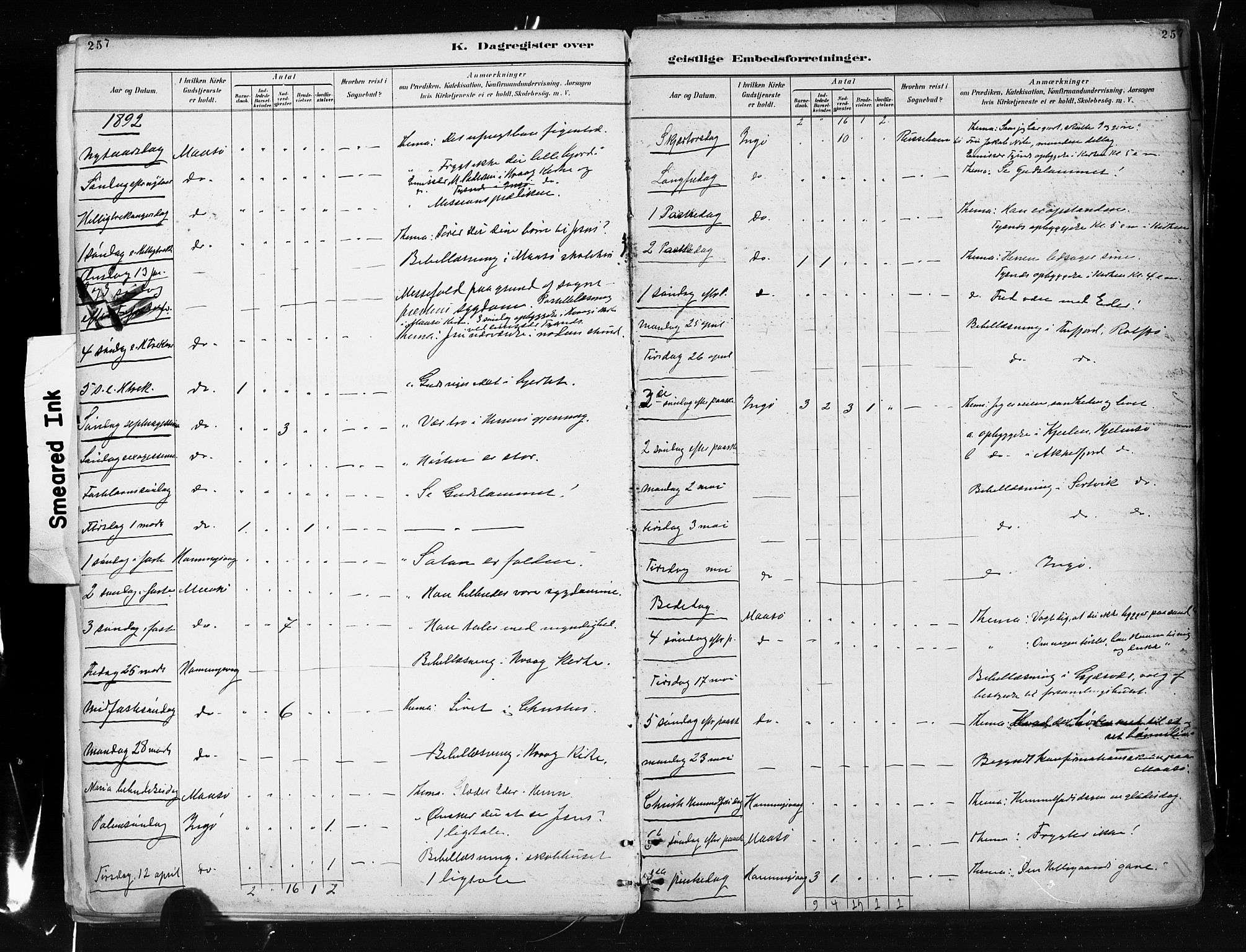 Måsøy sokneprestkontor, SATØ/S-1348/H/Ha/L0005kirke: Parish register (official) no. 5, 1892-1902, p. 257