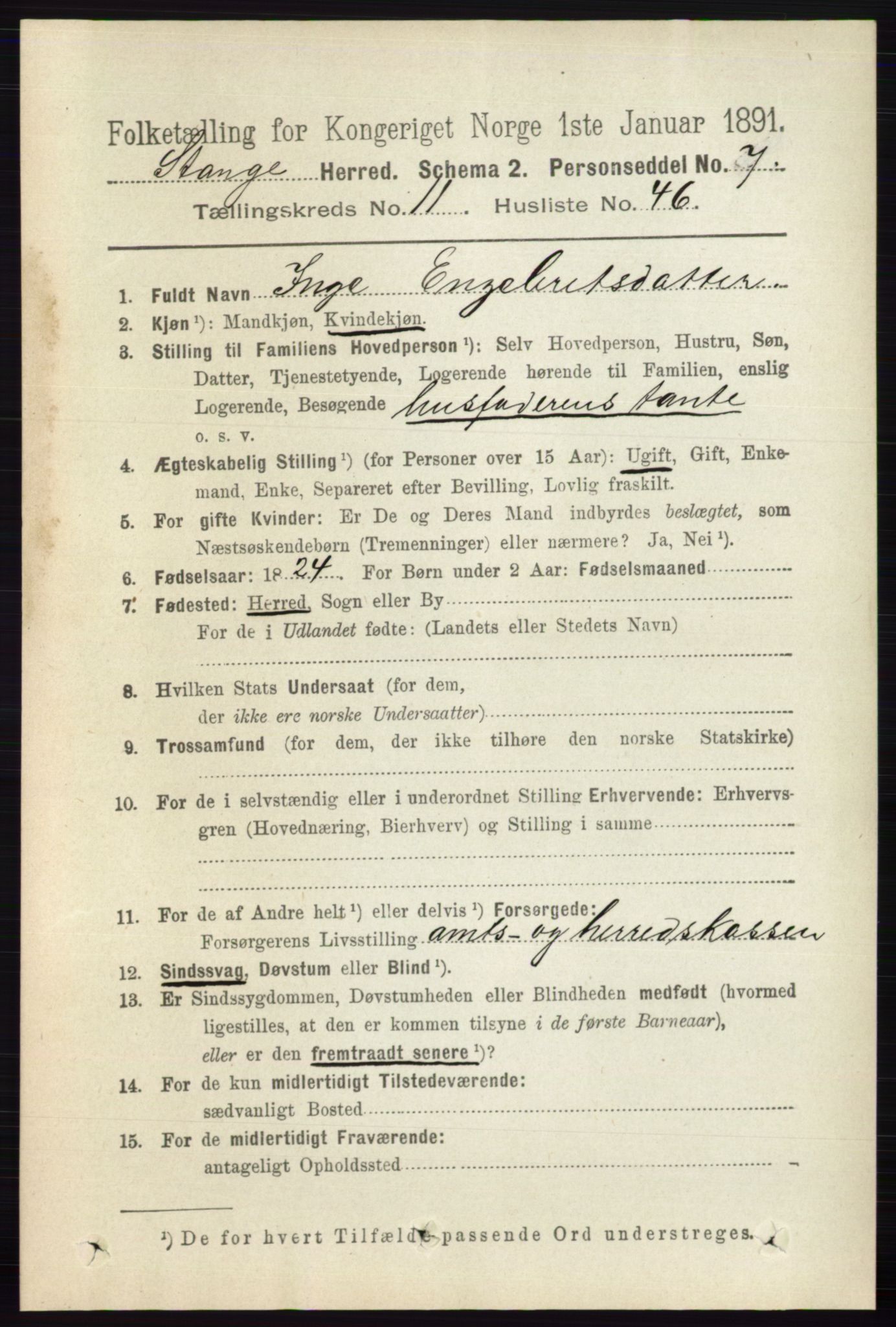 RA, 1891 census for 0417 Stange, 1891, p. 7745