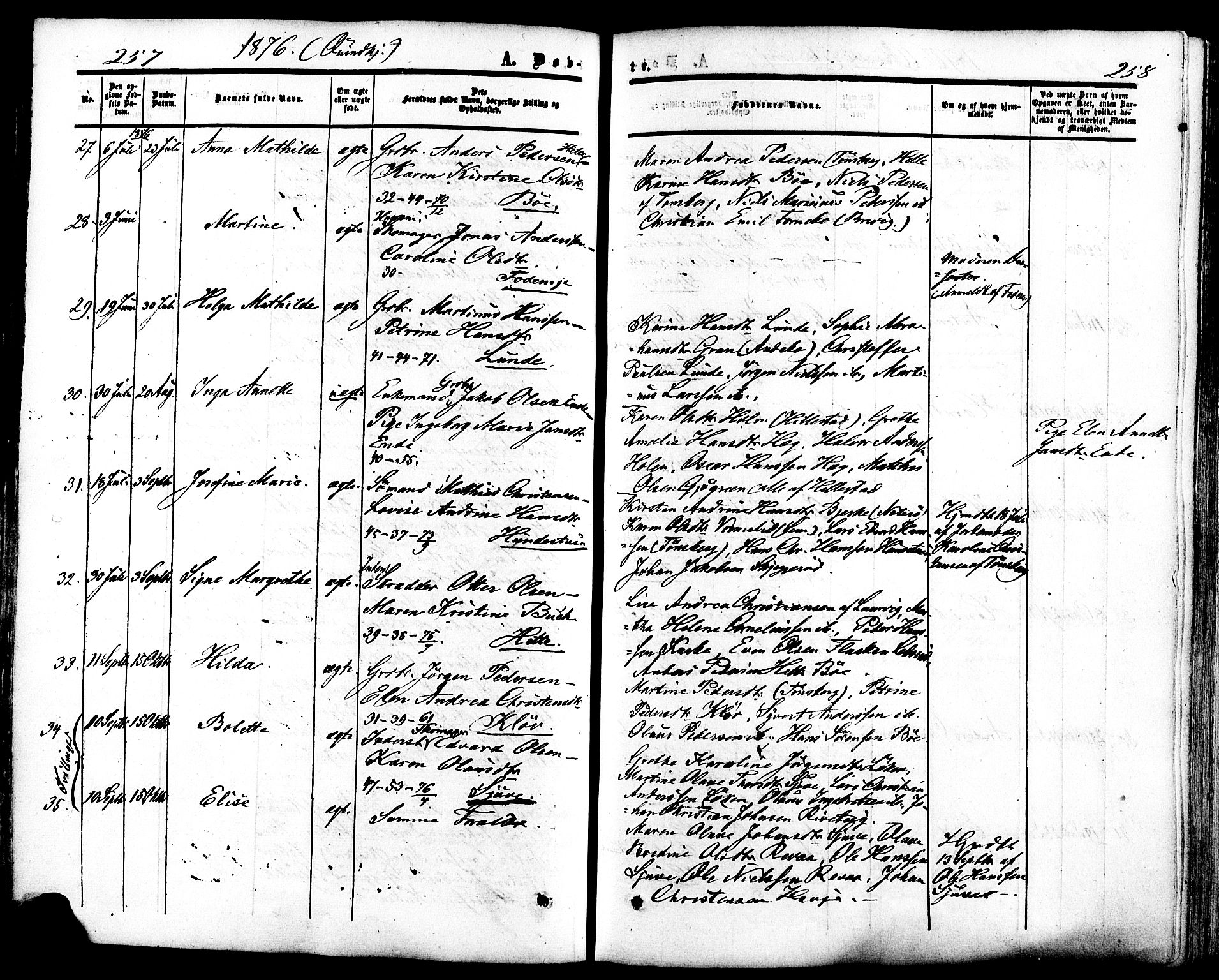 Ramnes kirkebøker, SAKO/A-314/F/Fa/L0006: Parish register (official) no. I 6, 1862-1877, p. 257-258