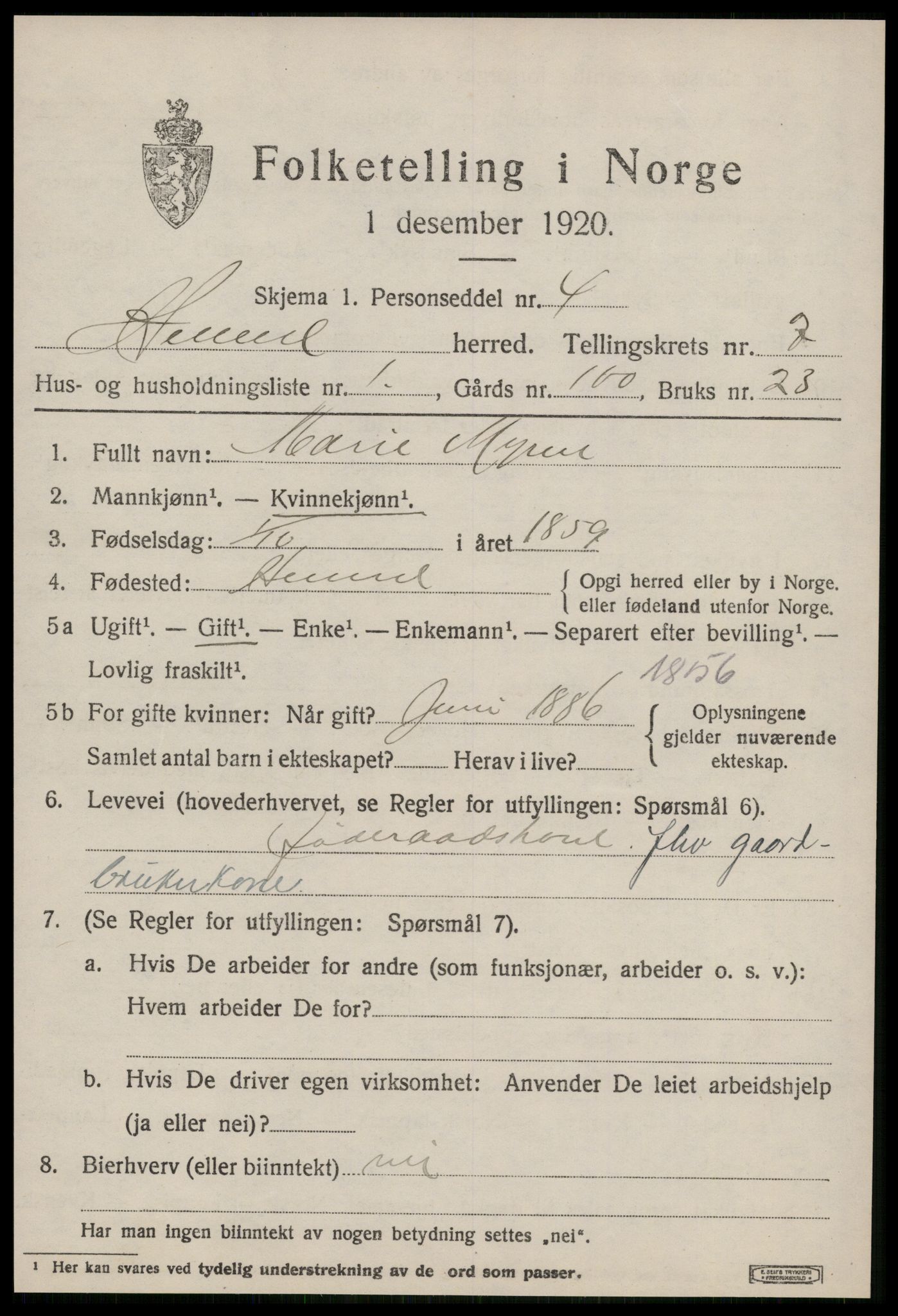 SAT, 1920 census for Hemne, 1920, p. 4000