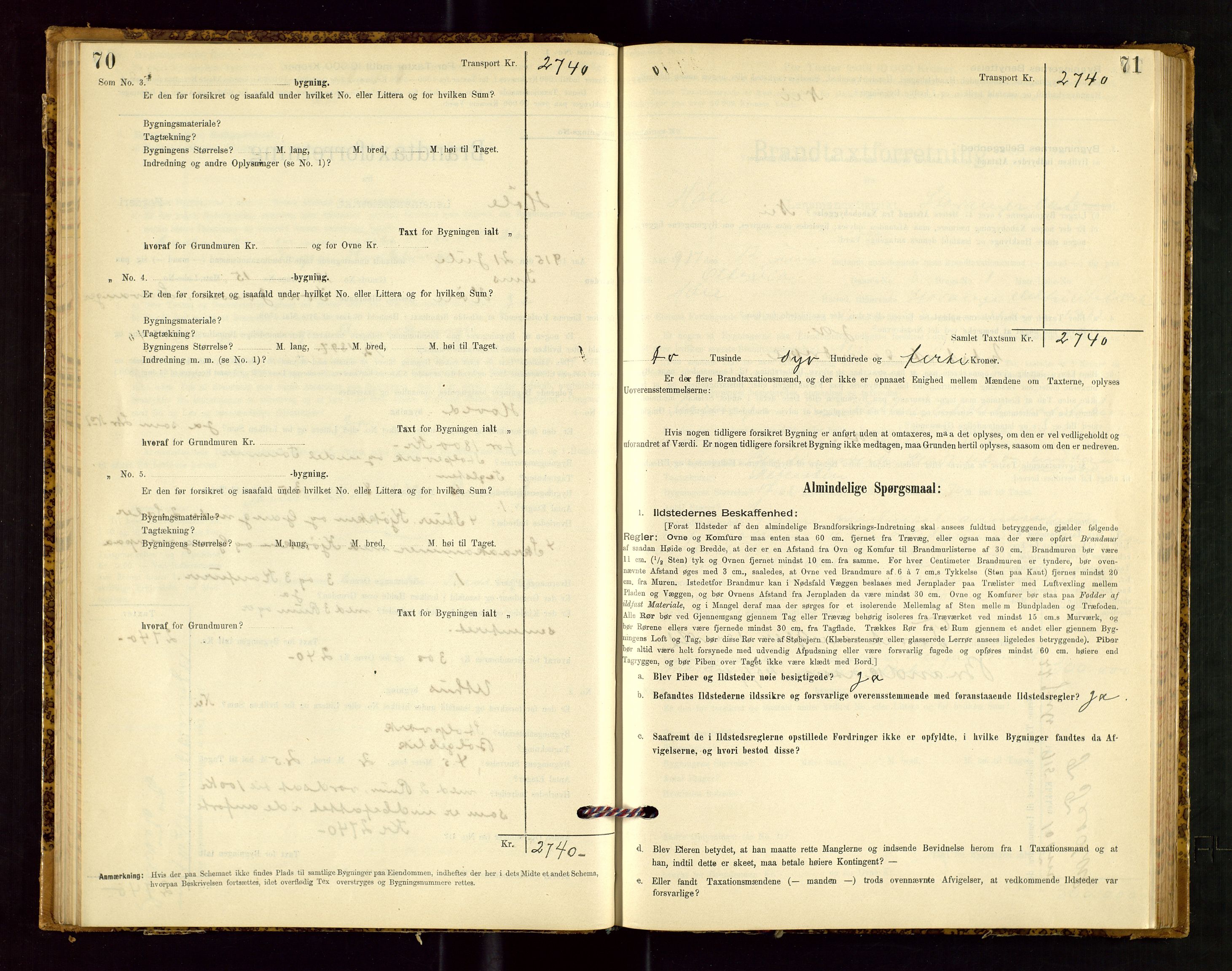 Høle og Forsand lensmannskontor, AV/SAST-A-100127/Gob/L0001: "Brandtaxtprotokol" - skjematakst, 1897-1940, p. 70-71