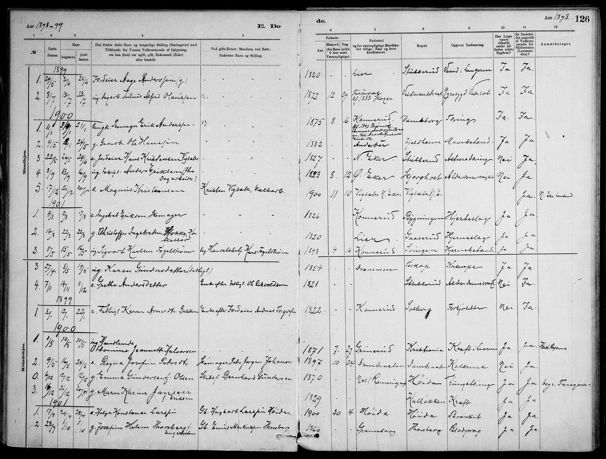 Skoger kirkebøker, AV/SAKO-A-59/F/Fb/L0001: Parish register (official) no. II 1, 1885-1913, p. 126