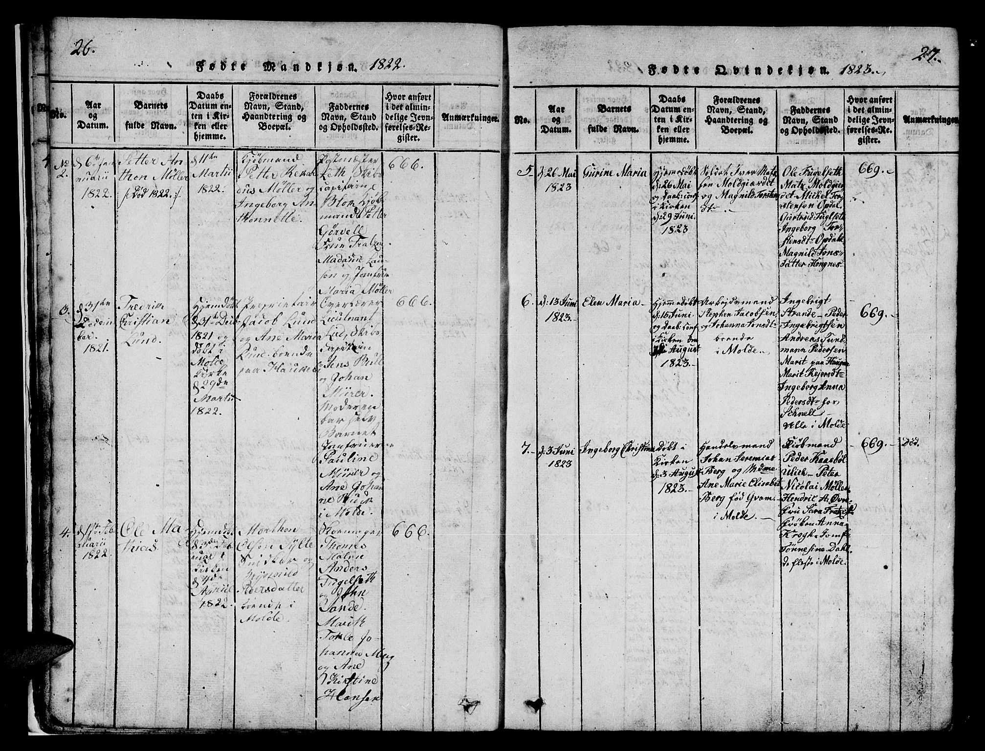 Ministerialprotokoller, klokkerbøker og fødselsregistre - Møre og Romsdal, SAT/A-1454/558/L0700: Parish register (copy) no. 558C01, 1818-1868, p. 26-27