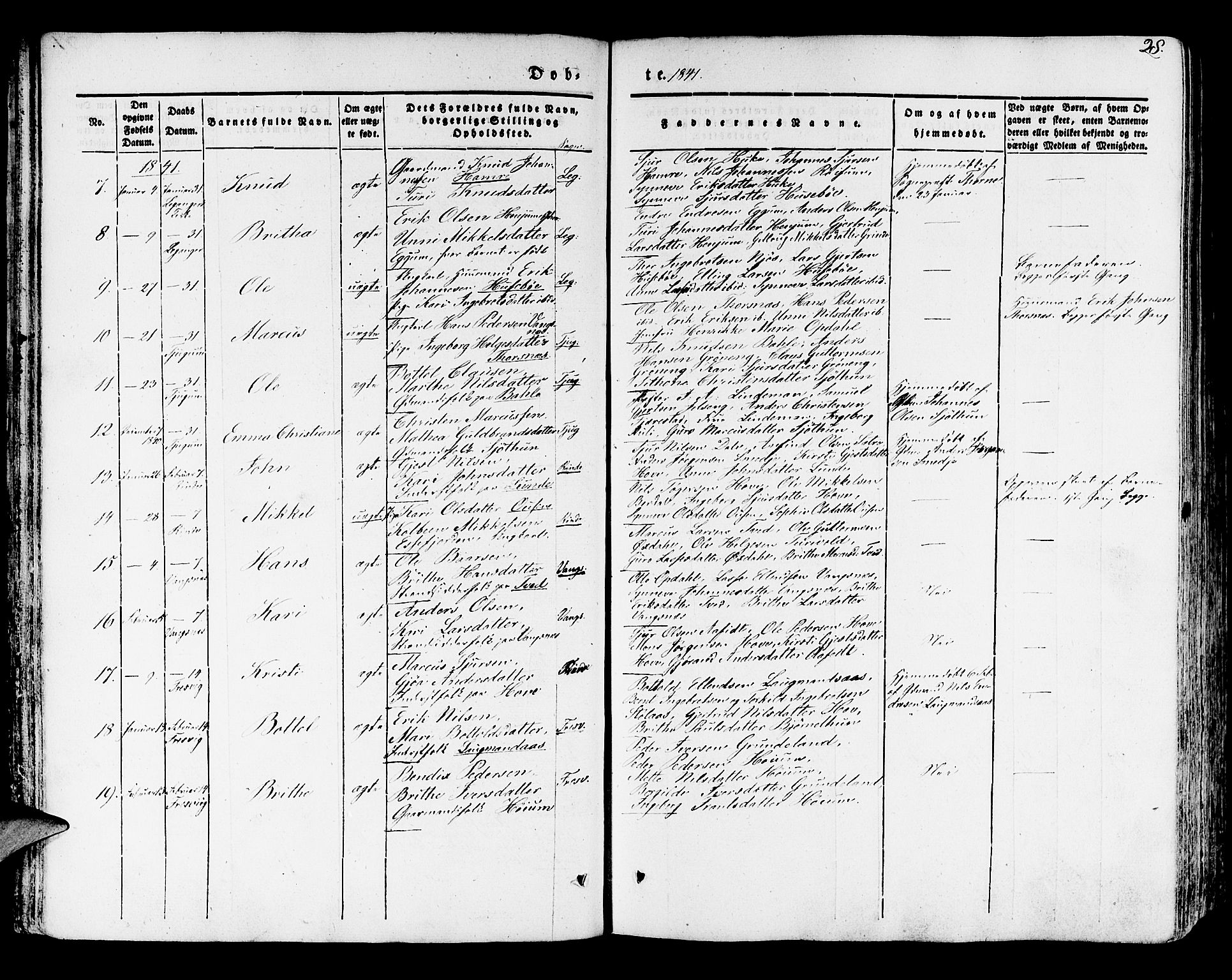 Leikanger sokneprestembete, AV/SAB-A-81001/H/Haa/Haaa/L0007: Parish register (official) no. A 7, 1838-1851, p. 28