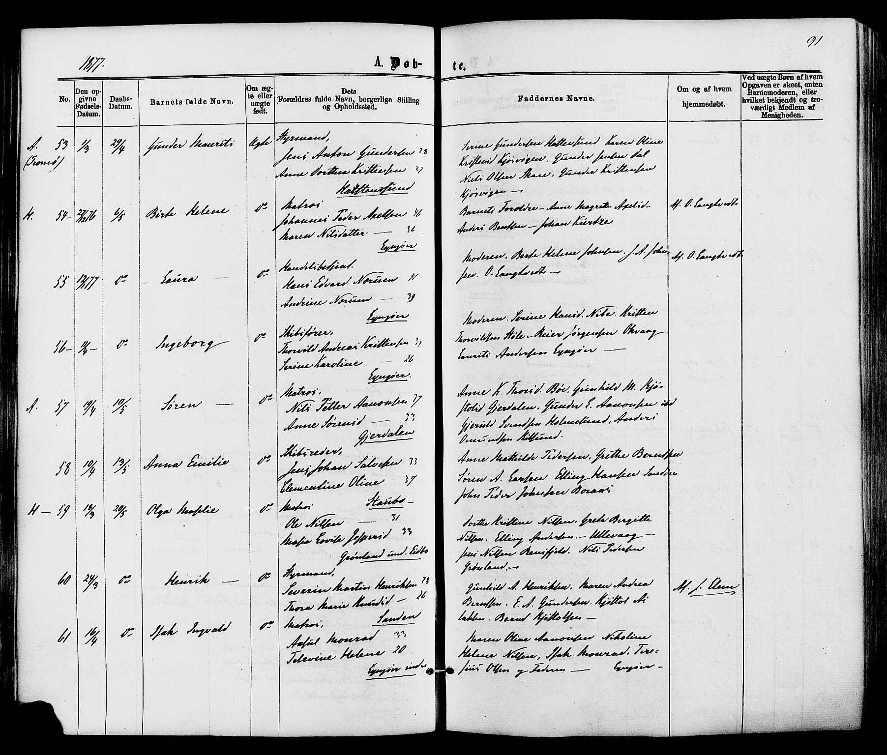 Dypvåg sokneprestkontor, AV/SAK-1111-0007/F/Fa/Faa/L0007: Parish register (official) no. A 7/ 1, 1872-1884, p. 91