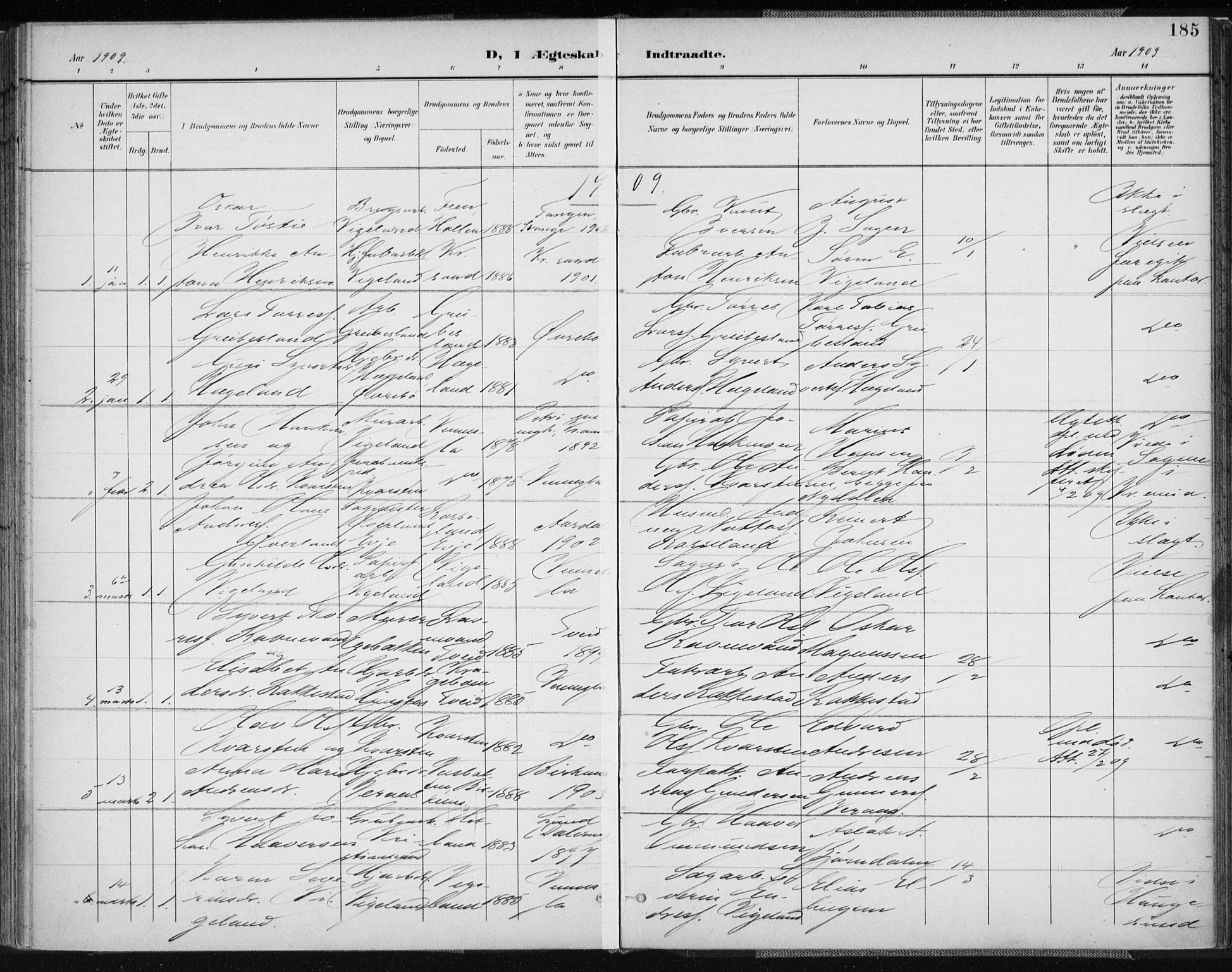 Vennesla sokneprestkontor, AV/SAK-1111-0045/Fa/Fab/L0005: Parish register (official) no. A 5, 1897-1909, p. 185