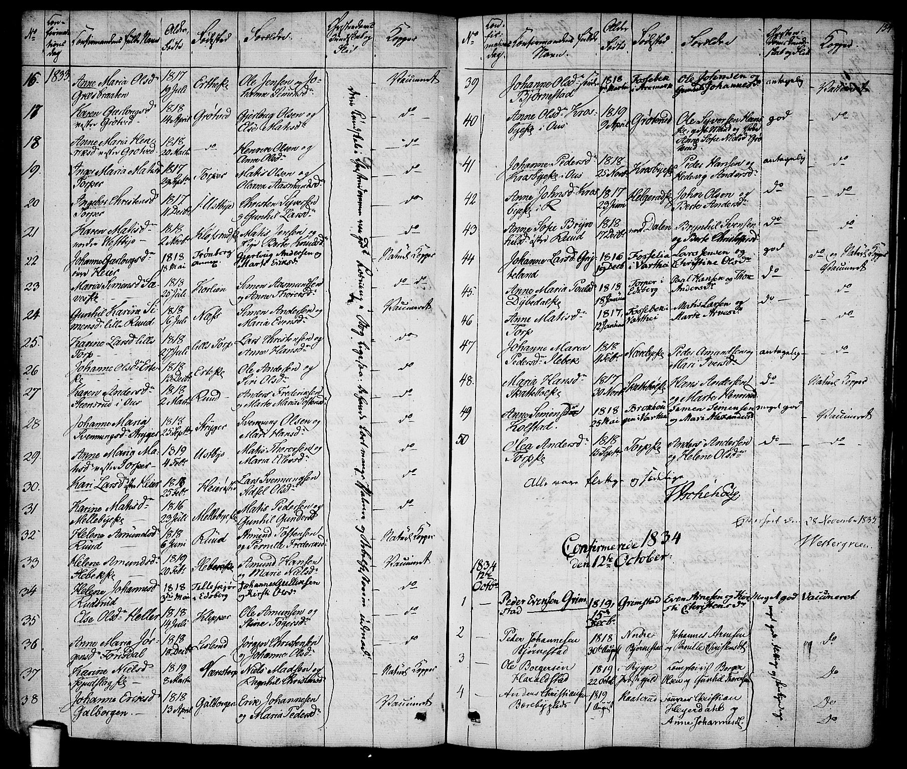 Rakkestad prestekontor Kirkebøker, SAO/A-2008/F/Fa/L0007: Parish register (official) no. I 7, 1825-1841, p. 154