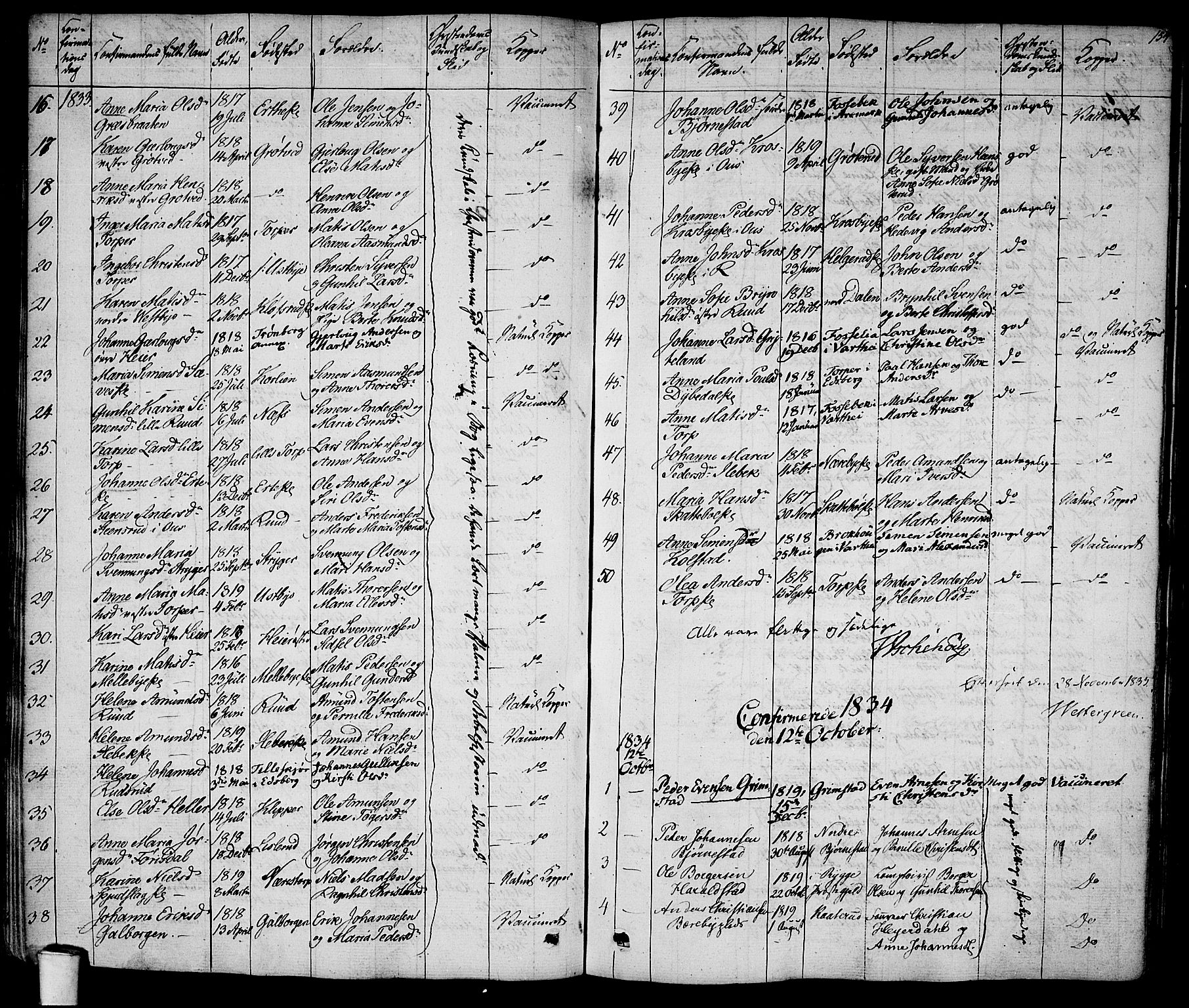 Rakkestad prestekontor Kirkebøker, AV/SAO-A-2008/F/Fa/L0007: Parish register (official) no. I 7, 1825-1841, p. 154