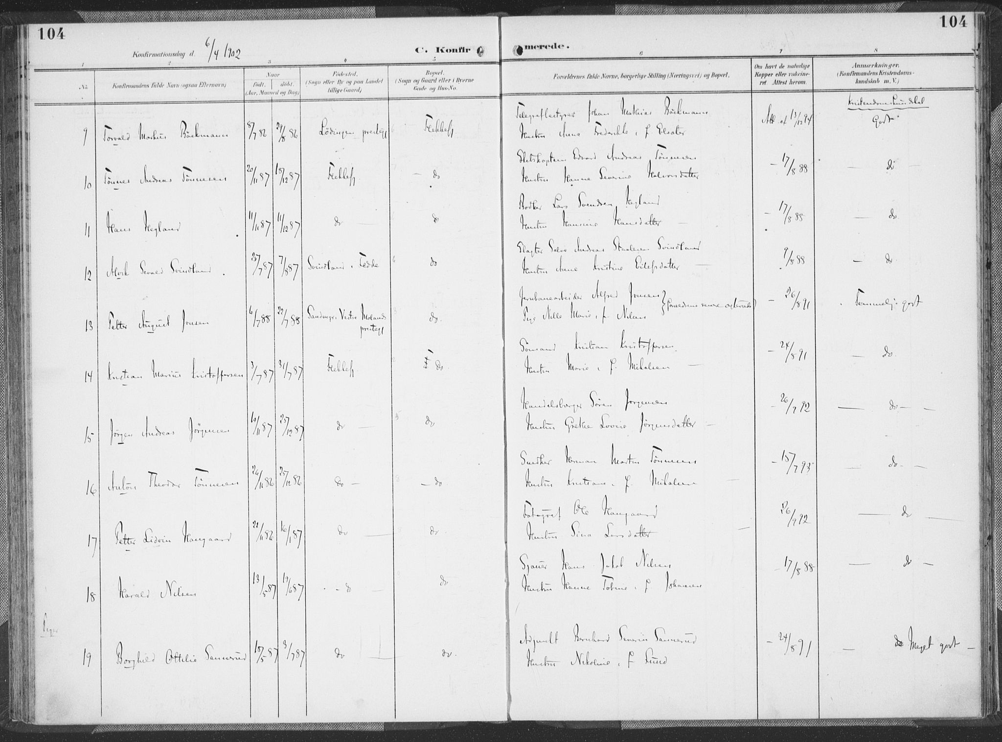 Flekkefjord sokneprestkontor, AV/SAK-1111-0012/F/Fa/Faa/L0002: Parish register (official) no. A 2, 1900-1912, p. 104