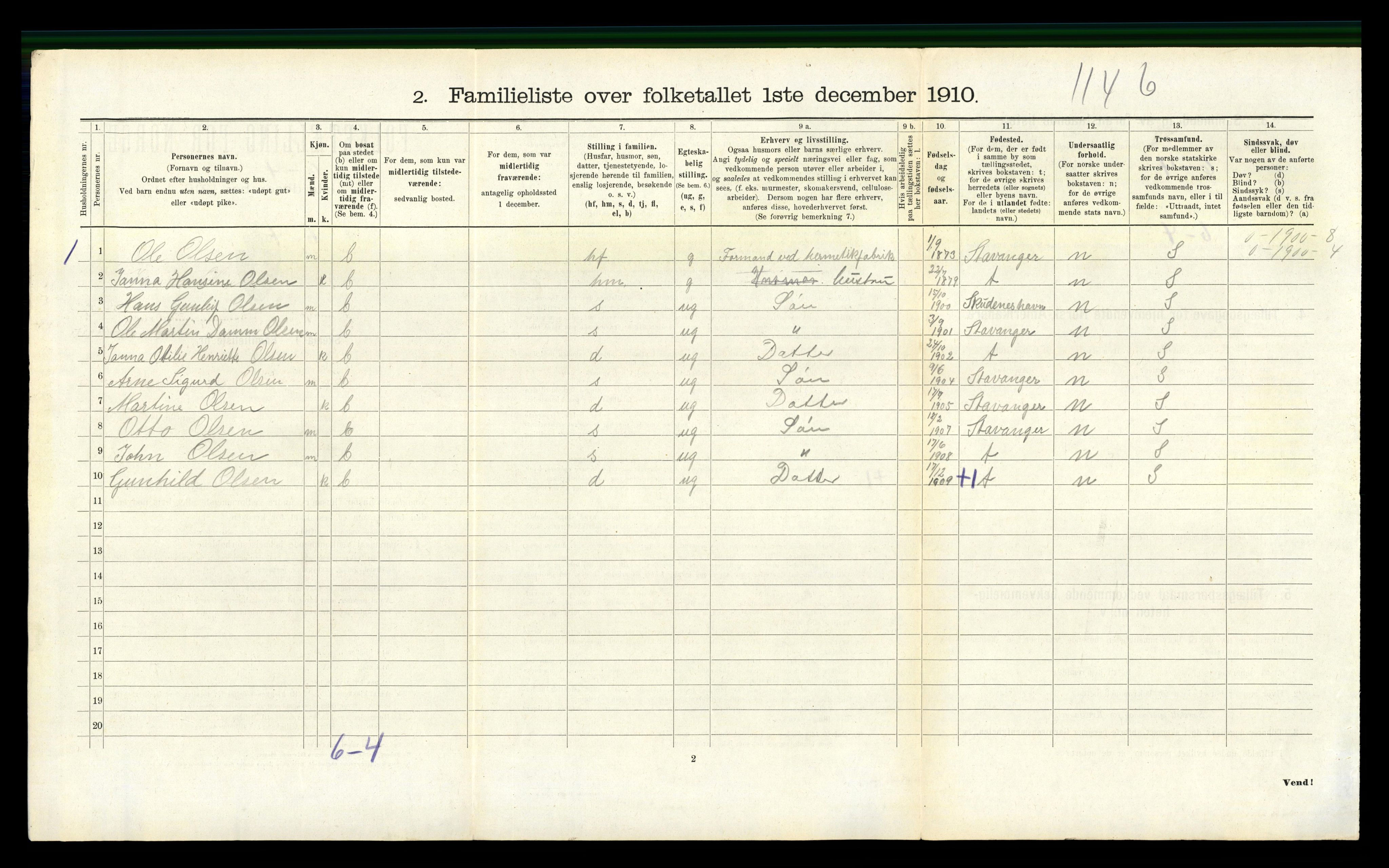 RA, 1910 census for Kopervik, 1910, p. 891