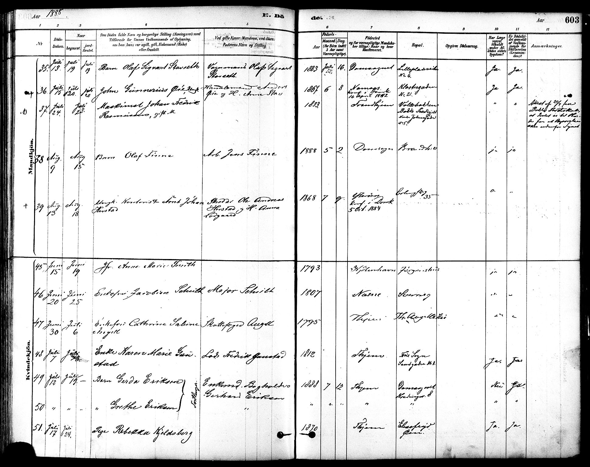 Ministerialprotokoller, klokkerbøker og fødselsregistre - Sør-Trøndelag, AV/SAT-A-1456/601/L0058: Parish register (official) no. 601A26, 1877-1891, p. 603