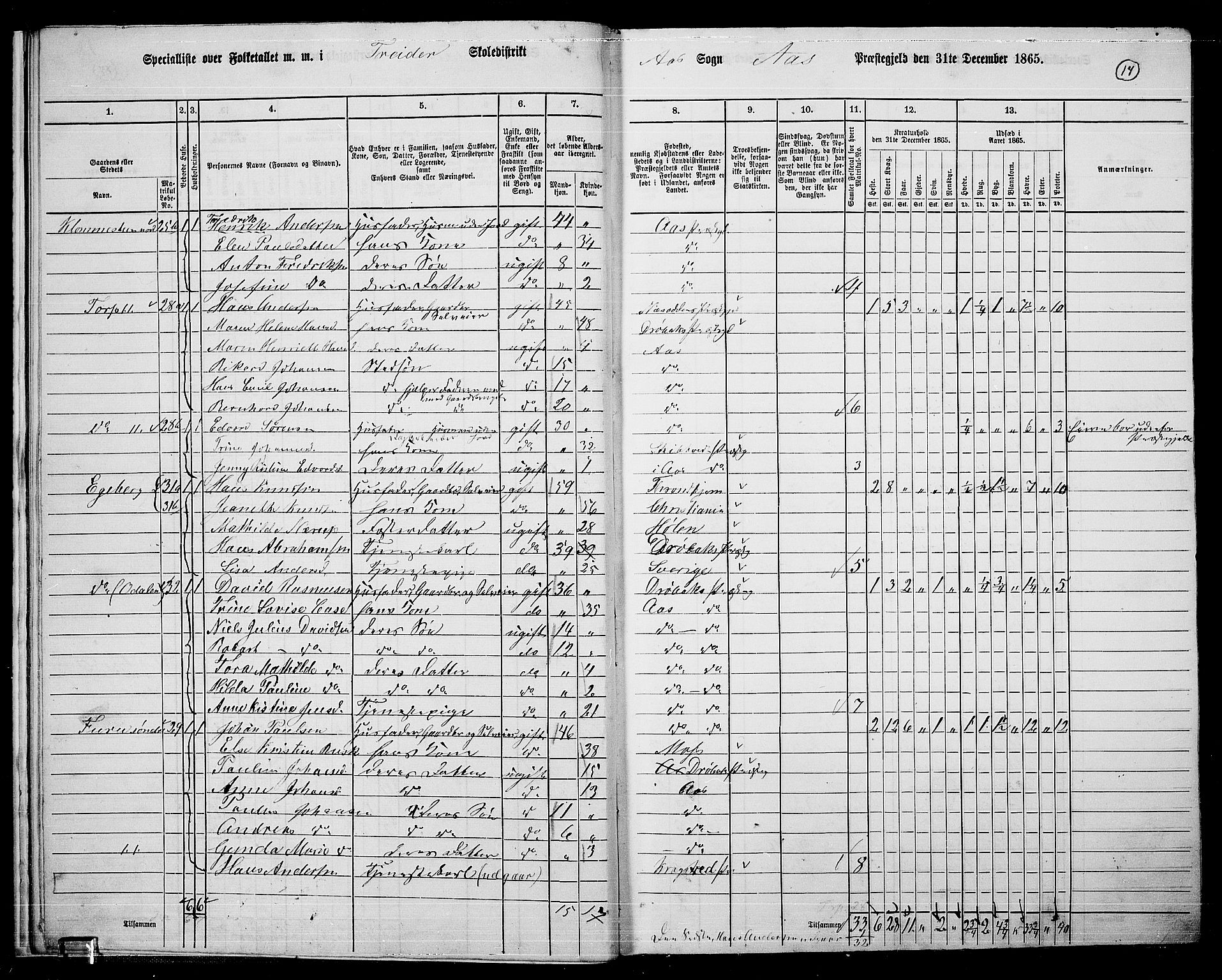 RA, 1865 census for Ås, 1865, p. 14