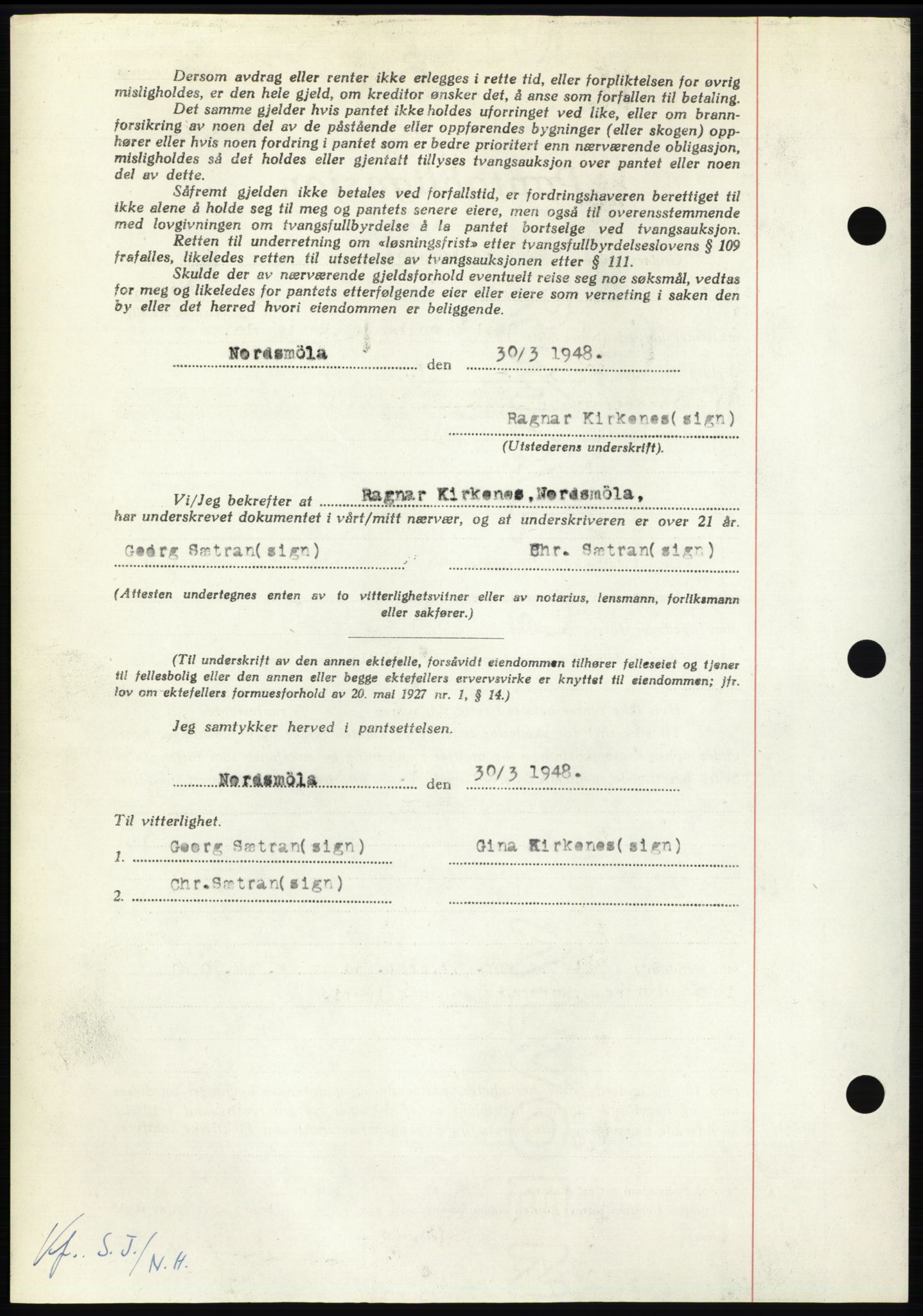 Nordmøre sorenskriveri, AV/SAT-A-4132/1/2/2Ca: Mortgage book no. B98, 1948-1948, Diary no: : 730/1948