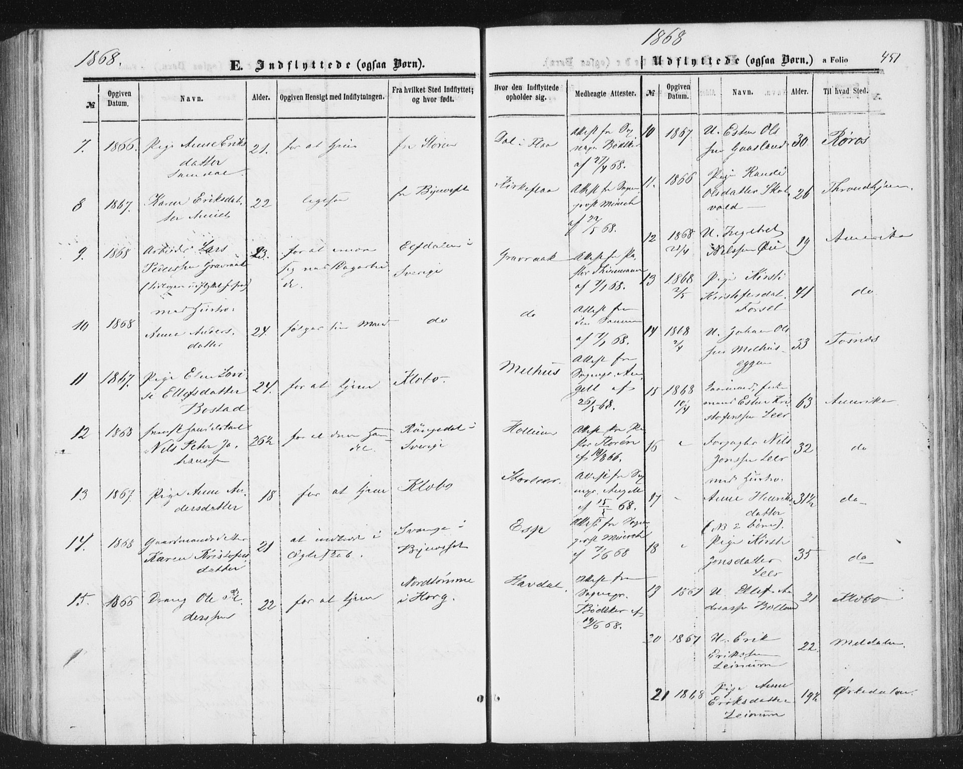 Ministerialprotokoller, klokkerbøker og fødselsregistre - Sør-Trøndelag, AV/SAT-A-1456/691/L1077: Parish register (official) no. 691A09, 1862-1873, p. 451