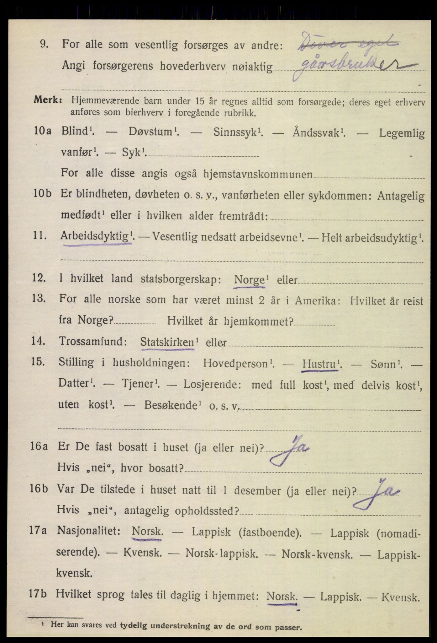 SAT, 1920 census for Fauske, 1920, p. 15697