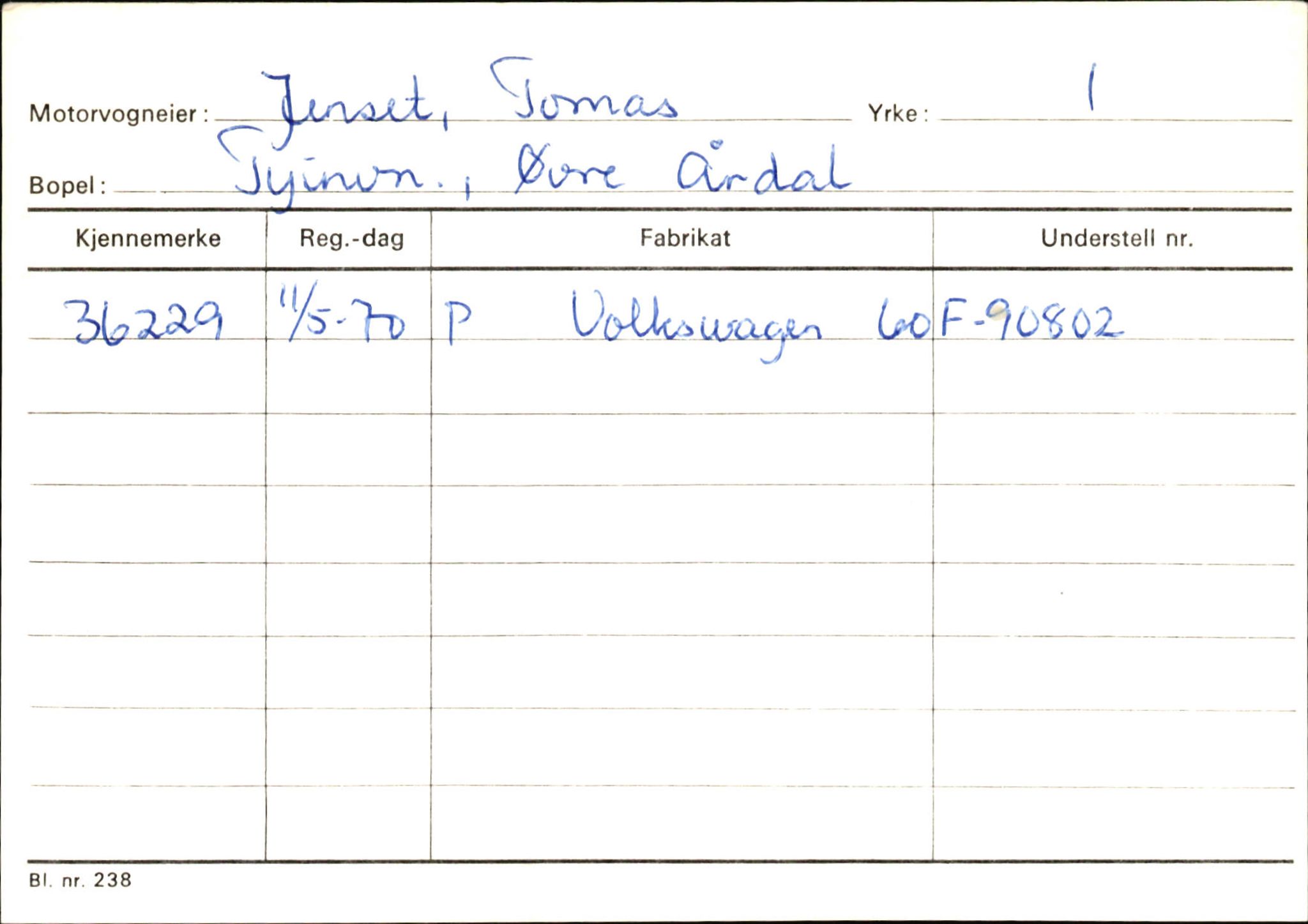 Statens vegvesen, Sogn og Fjordane vegkontor, SAB/A-5301/4/F/L0145: Registerkort Vågsøy S-Å. Årdal I-P, 1945-1975, p. 918