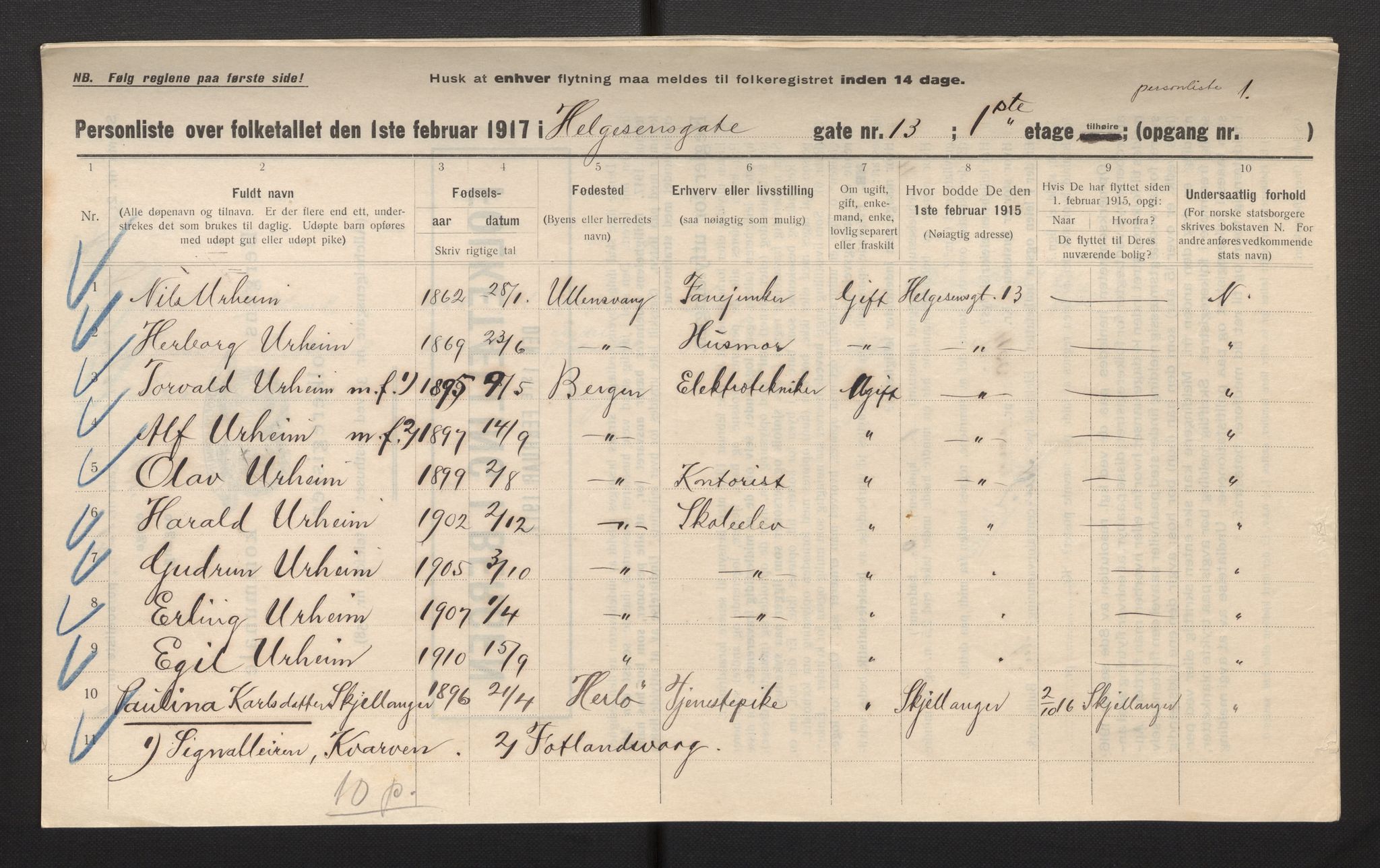 SAB, Municipal Census 1917 for Bergen, 1917, p. 13525