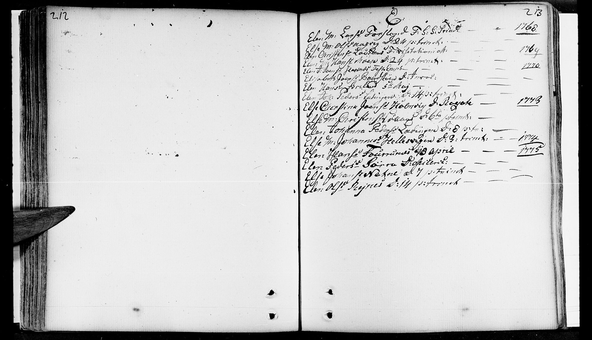 Ministerialprotokoller, klokkerbøker og fødselsregistre - Nordland, SAT/A-1459/830/L0437: Parish register (official) no. 830A05 /2, 1768-1776, p. 212-213