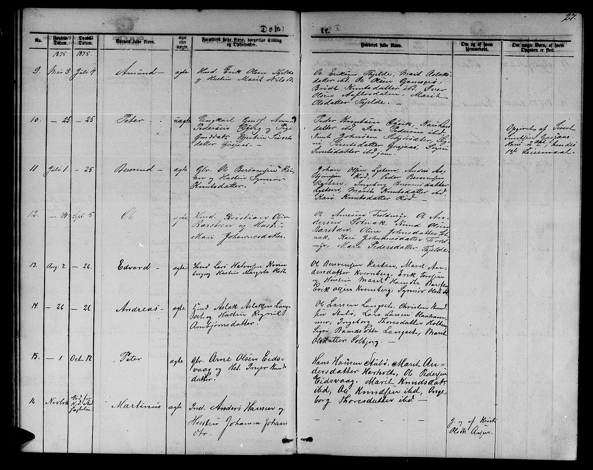 Ministerialprotokoller, klokkerbøker og fødselsregistre - Møre og Romsdal, AV/SAT-A-1454/551/L0630: Parish register (copy) no. 551C02, 1867-1885, p. 27