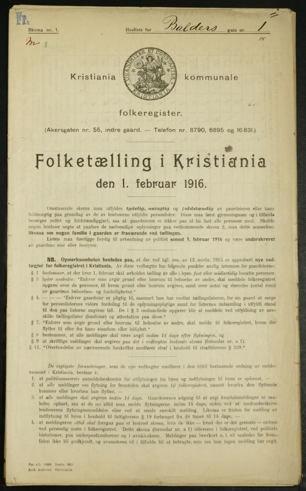 OBA, Municipal Census 1916 for Kristiania, 1916, p. 3116