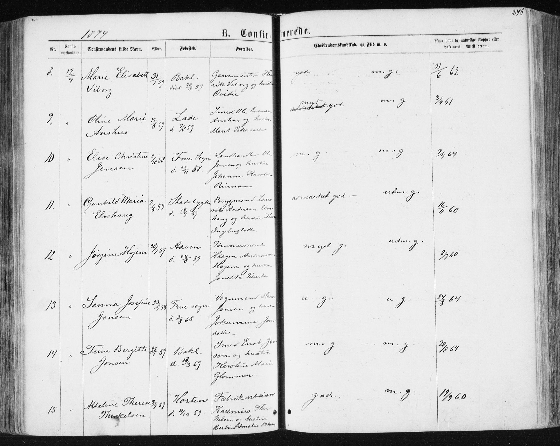 Ministerialprotokoller, klokkerbøker og fødselsregistre - Sør-Trøndelag, SAT/A-1456/604/L0186: Parish register (official) no. 604A07, 1866-1877, p. 276