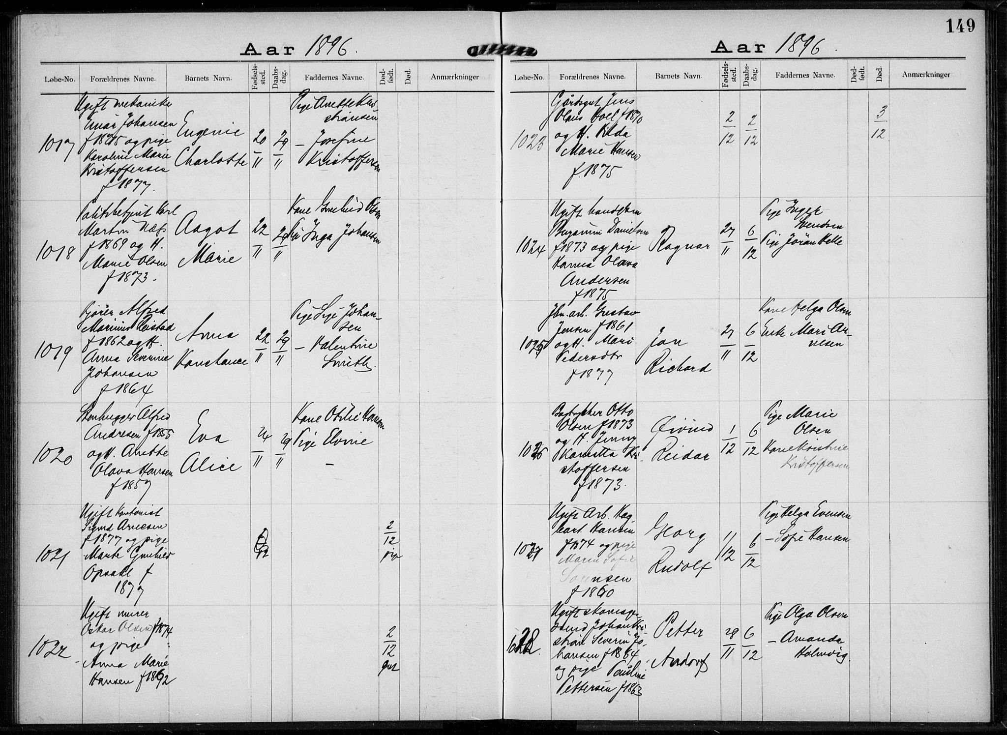 Rikshospitalet prestekontor Kirkebøker, AV/SAO-A-10309b/K/L0004/0002: Baptism register no. 4.2, 1895-1897, p. 149