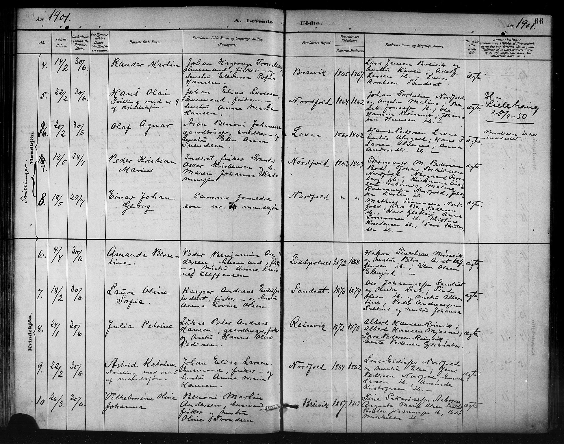 Ministerialprotokoller, klokkerbøker og fødselsregistre - Nordland, AV/SAT-A-1459/858/L0831: Parish register (official) no. 858A01, 1884-1902, p. 66