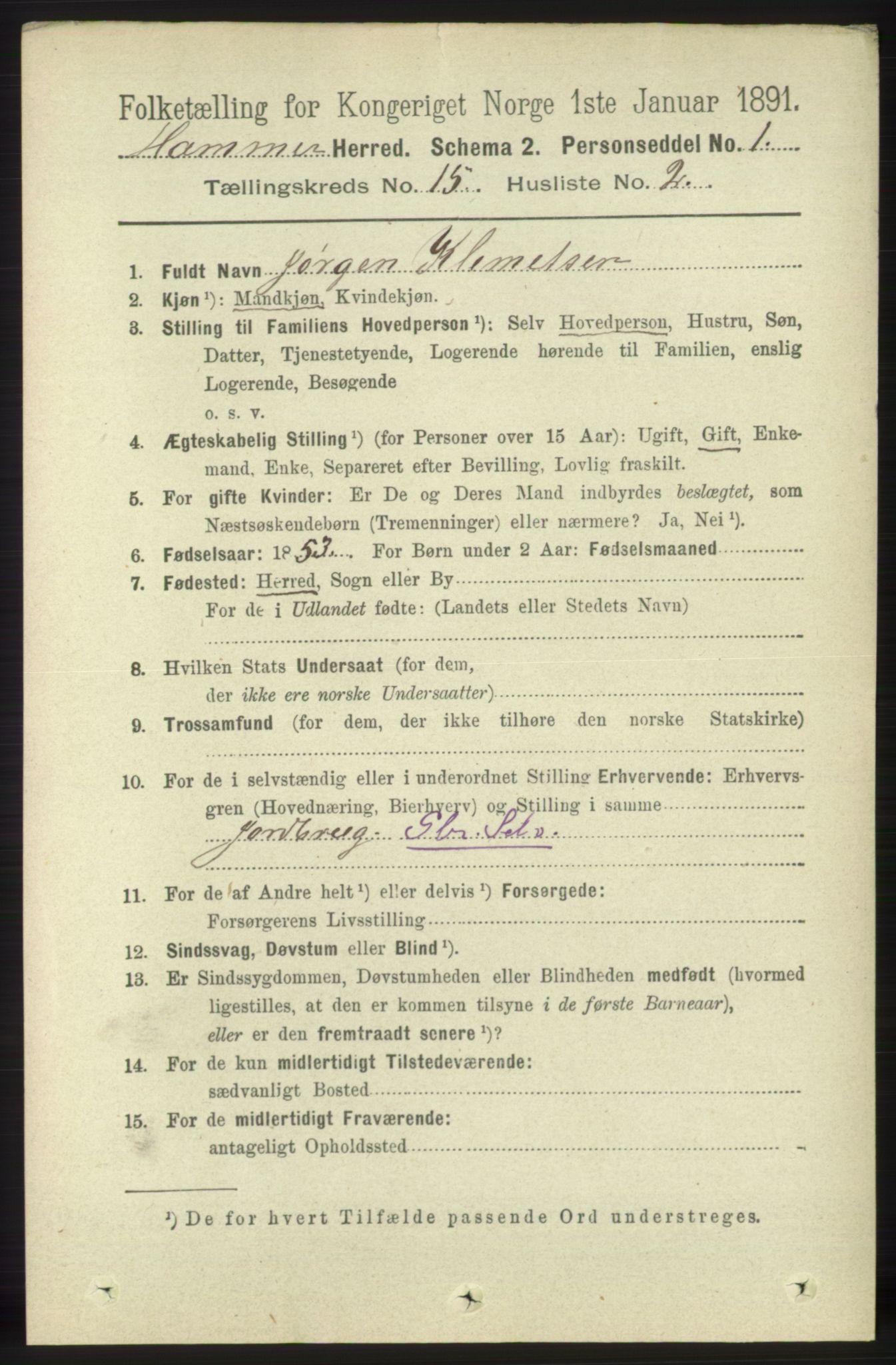 RA, 1891 census for 1254 Hamre, 1891, p. 4697