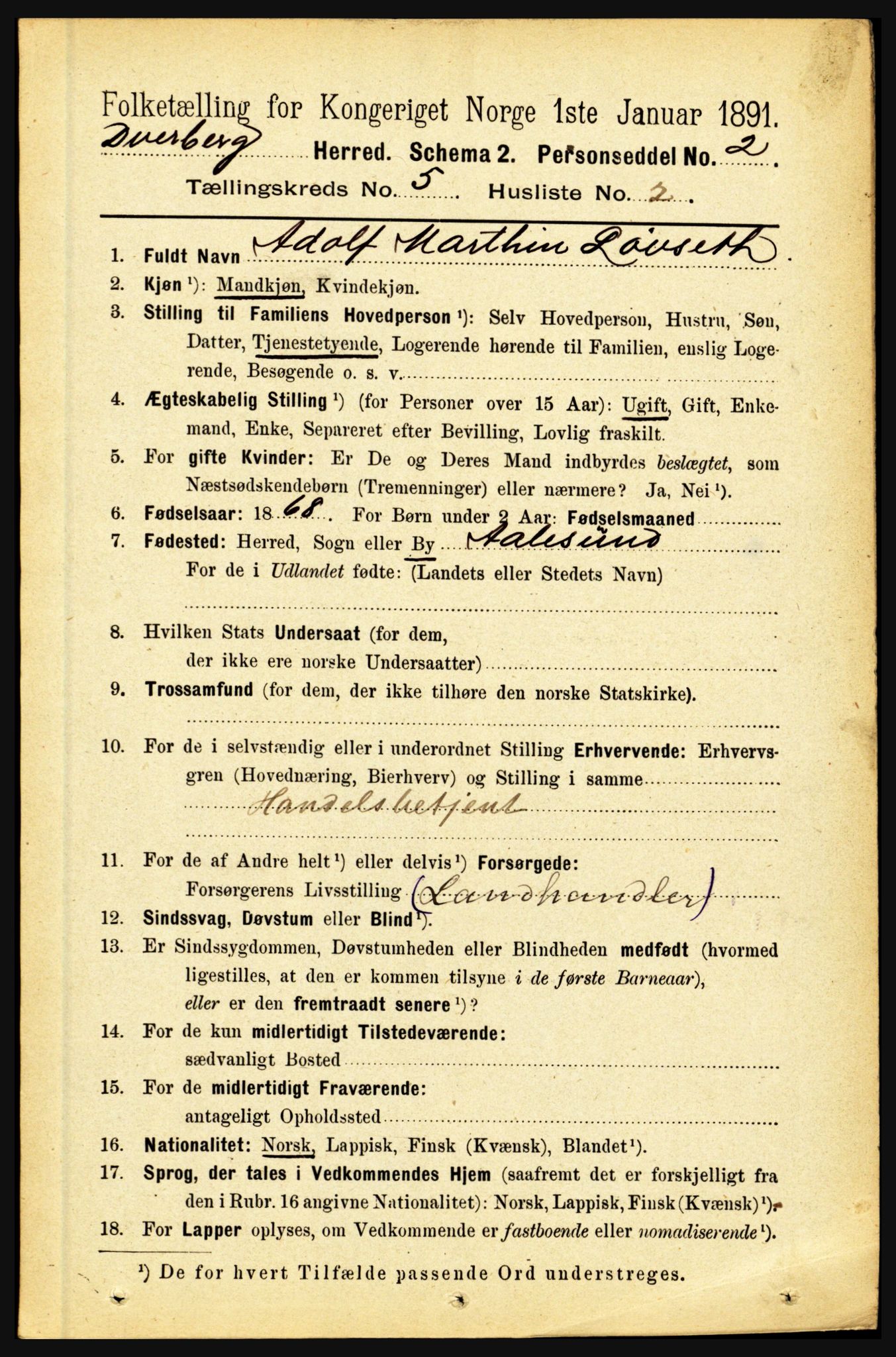 RA, 1891 census for 1872 Dverberg, 1891, p. 1553