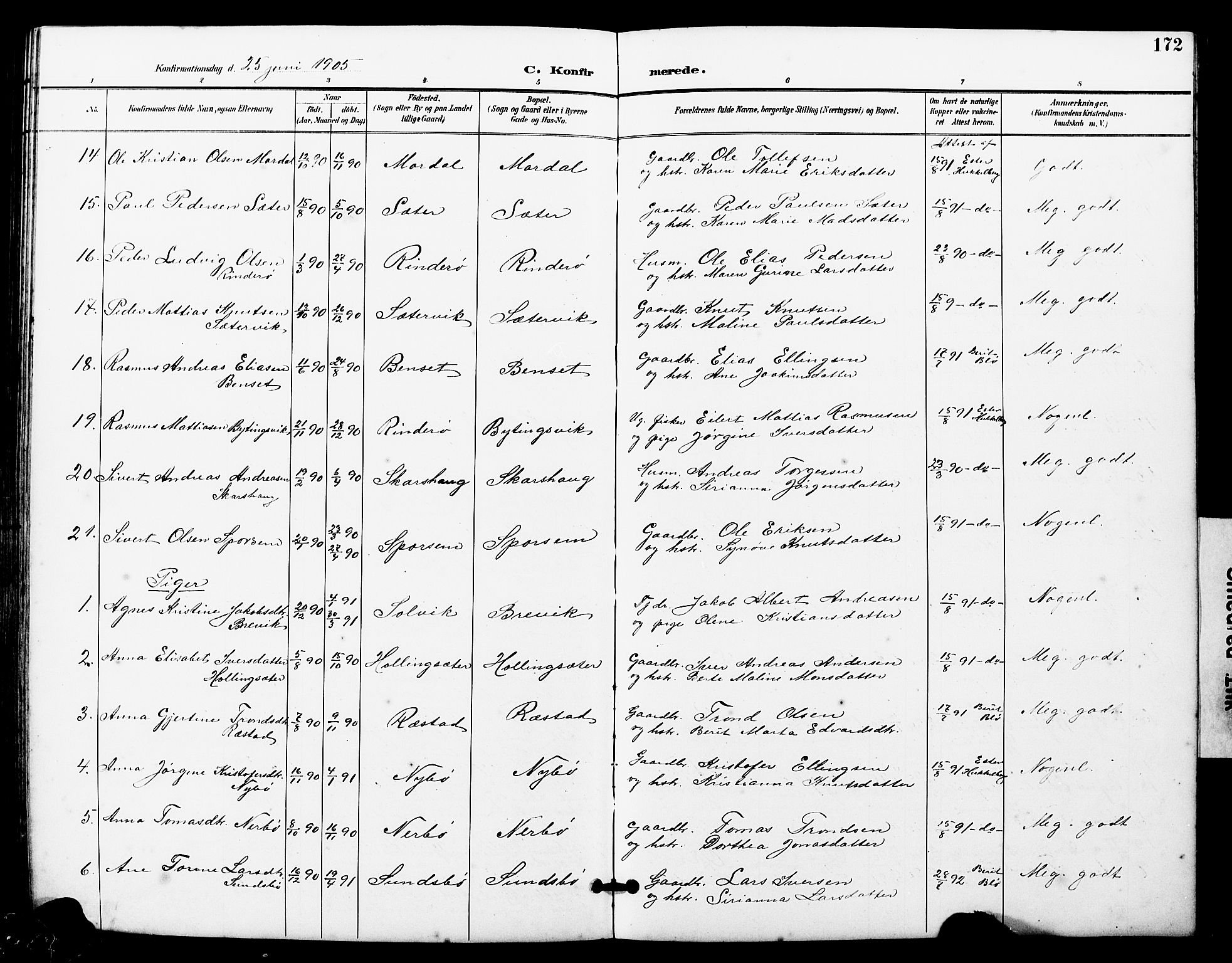 Ministerialprotokoller, klokkerbøker og fødselsregistre - Møre og Romsdal, SAT/A-1454/560/L0725: Parish register (copy) no. 560C02, 1895-1930, p. 172