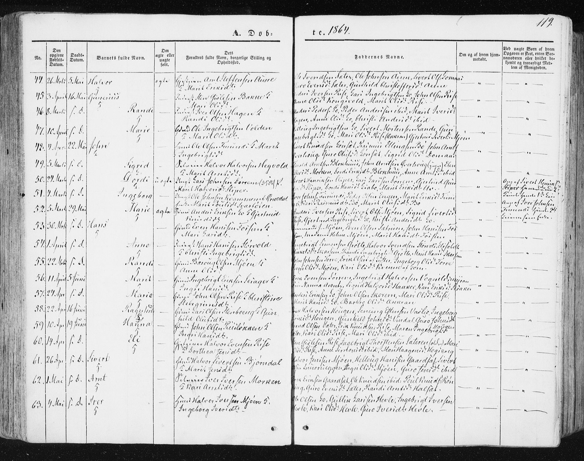 Ministerialprotokoller, klokkerbøker og fødselsregistre - Sør-Trøndelag, SAT/A-1456/678/L0899: Parish register (official) no. 678A08, 1848-1872, p. 119