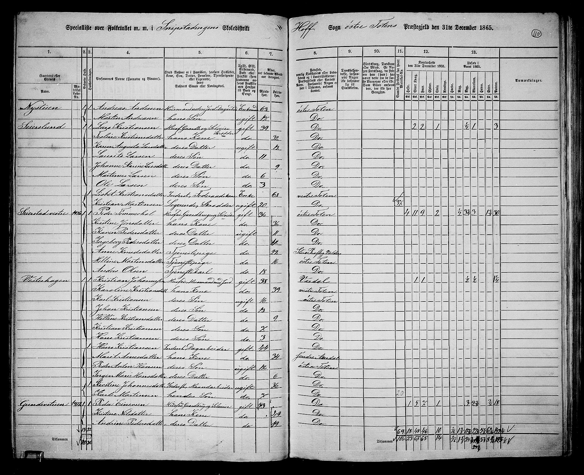 RA, 1865 census for Østre Toten, 1865, p. 230