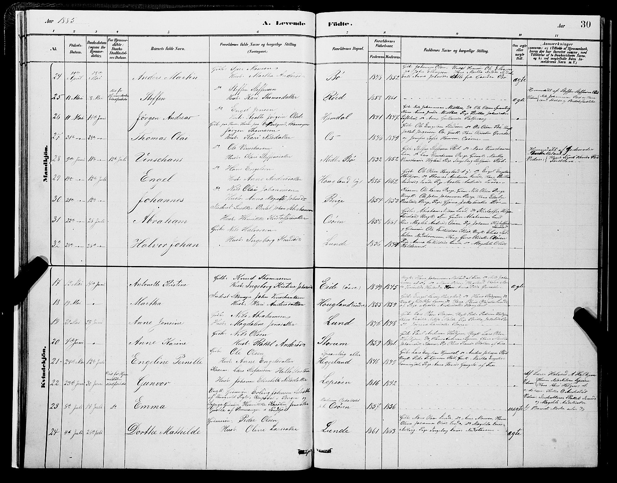 Os sokneprestembete, AV/SAB-A-99929: Parish register (copy) no. A 2, 1880-1896, p. 30