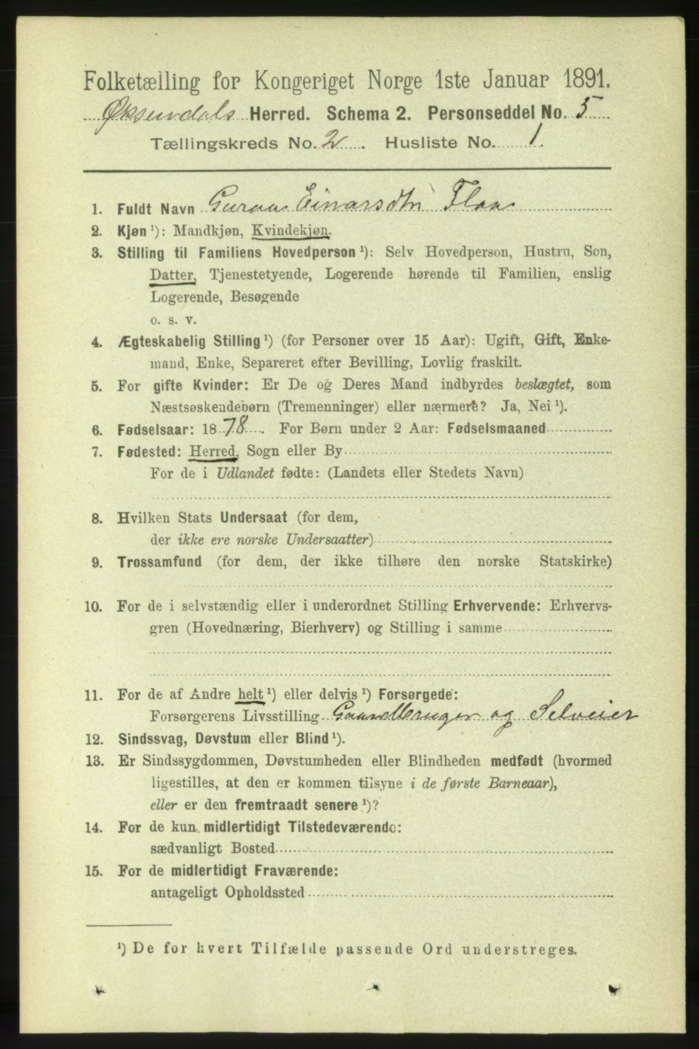 RA, 1891 census for 1561 Øksendal, 1891, p. 272