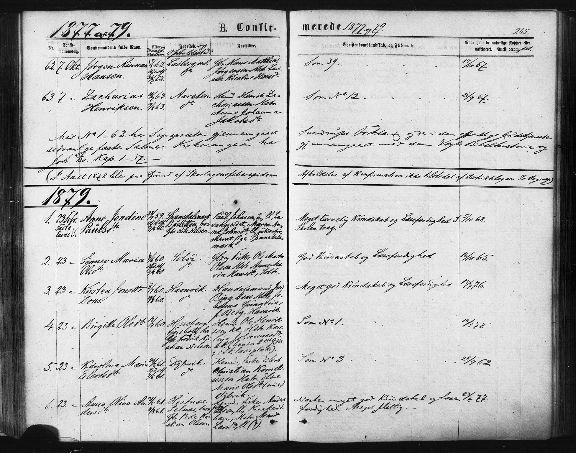 Ibestad sokneprestembete, SATØ/S-0077/H/Ha/Haa/L0010kirke: Parish register (official) no. 10, 1869-1879, p. 245