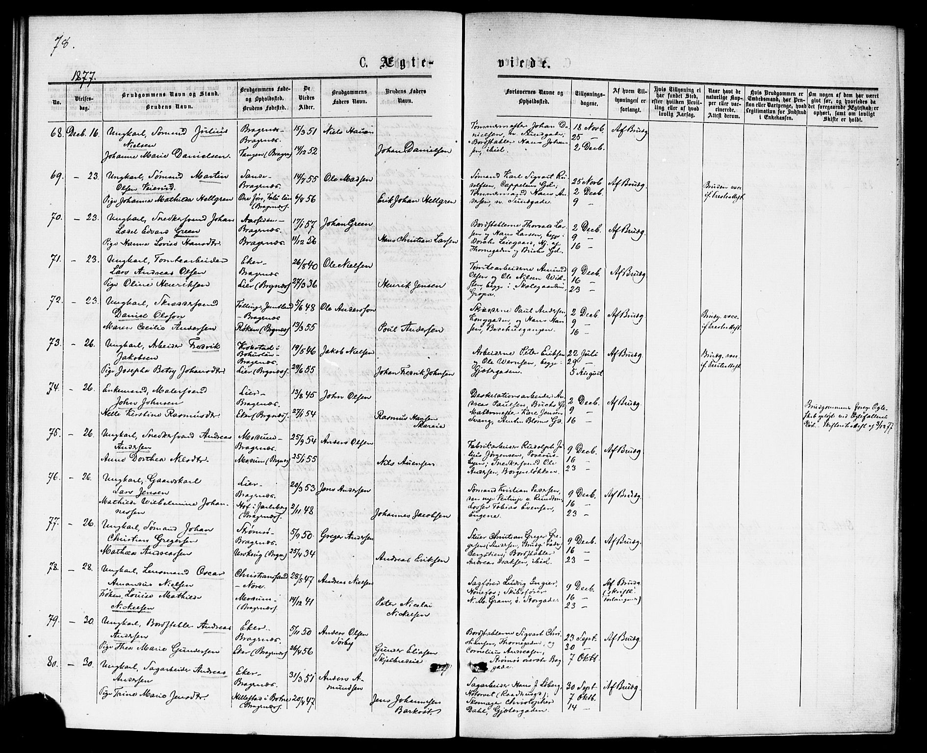 Bragernes kirkebøker, AV/SAKO-A-6/F/Fc/L0004: Parish register (official) no. III 4, 1875-1877, p. 78