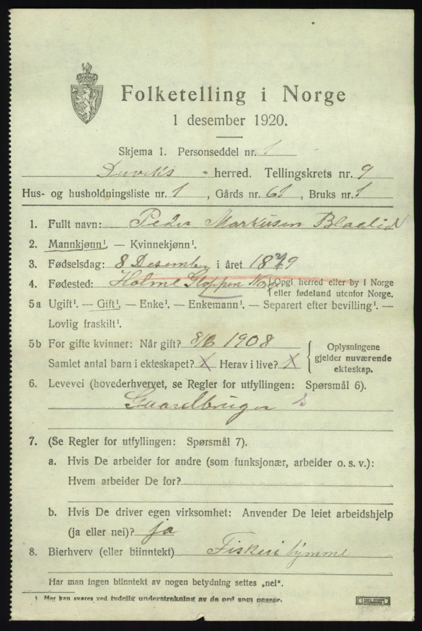 SAB, 1920 census for Davik, 1920, p. 4791