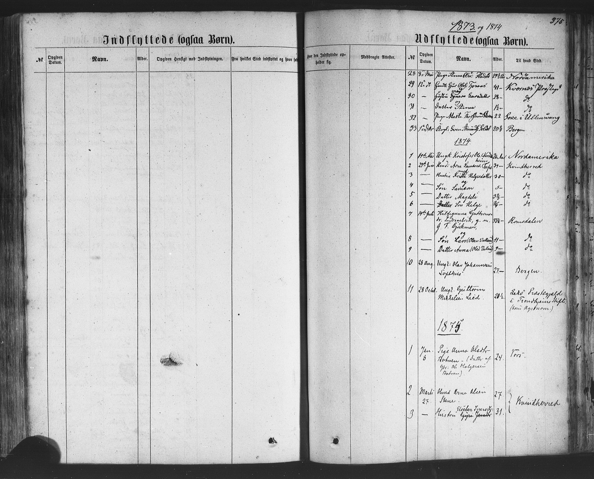 Kvam sokneprestembete, SAB/A-76201/H/Haa: Parish register (official) no. A 9, 1864-1879, p. 375