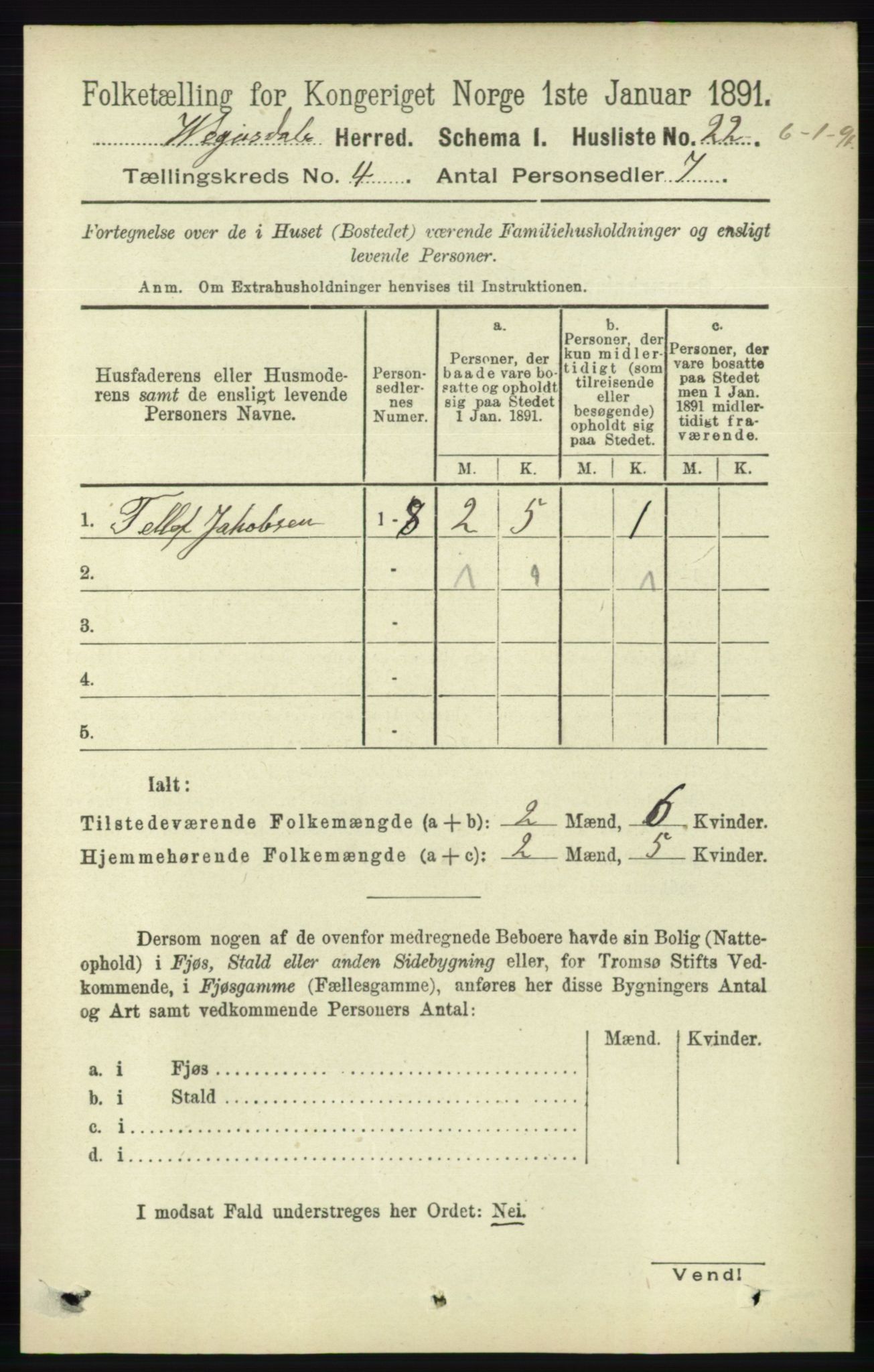 RA, 1891 census for 0934 Vegusdal, 1891, p. 708