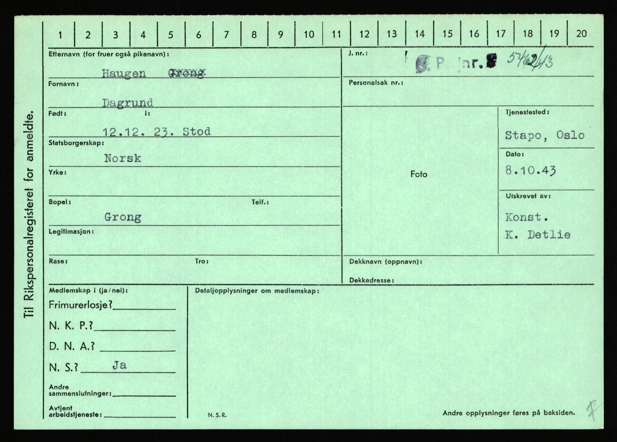 Statspolitiet - Hovedkontoret / Osloavdelingen, AV/RA-S-1329/C/Ca/L0006: Hanche - Hokstvedt, 1943-1945, p. 2345