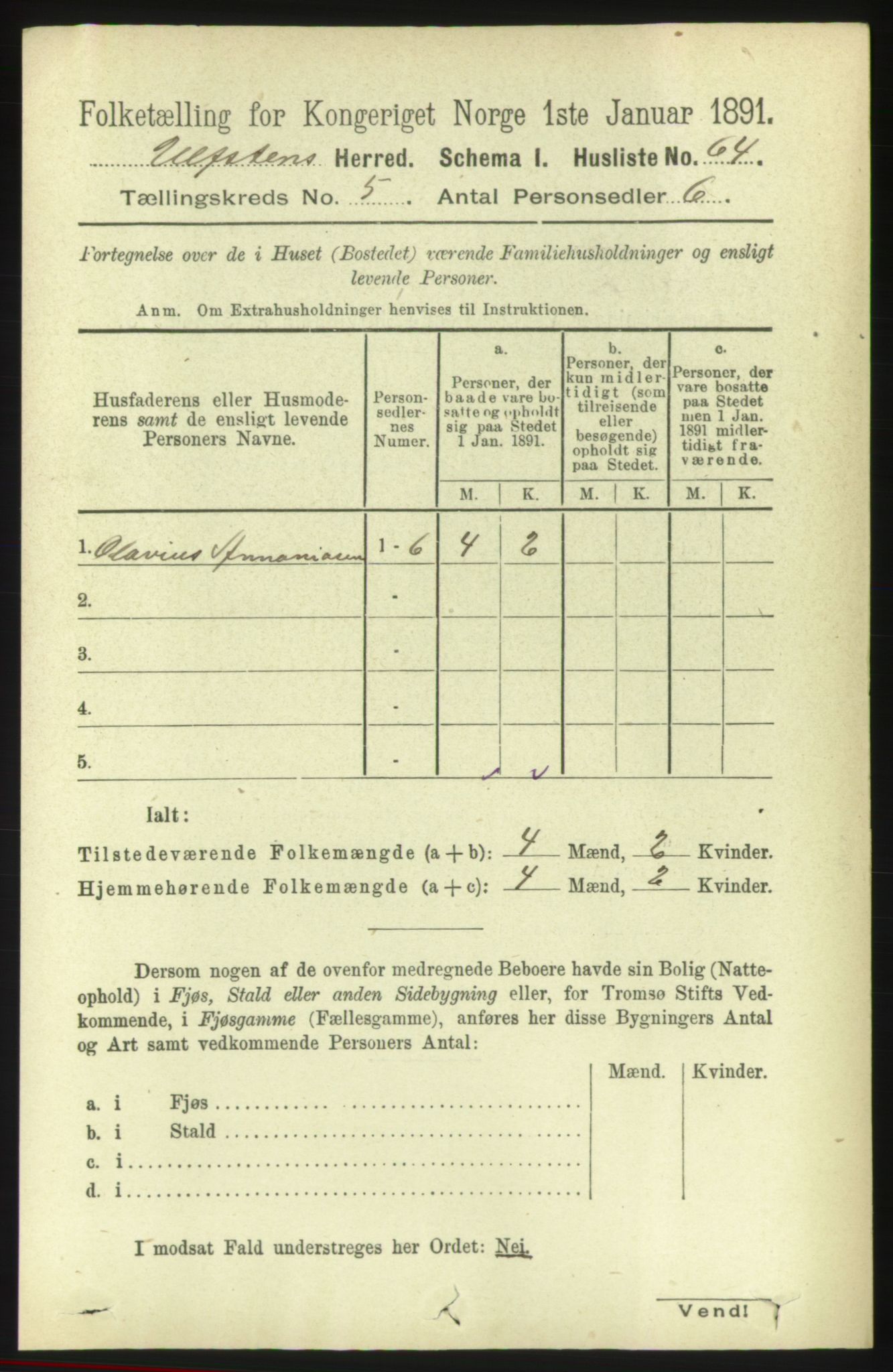 RA, 1891 census for 1516 Ulstein, 1891, p. 1255